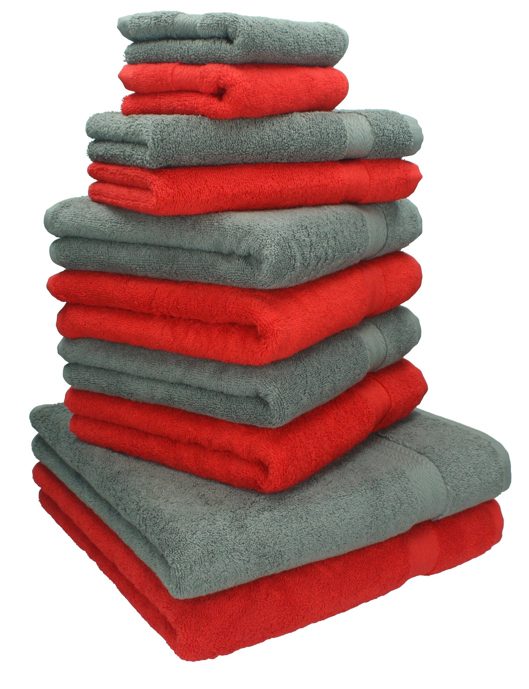Set Farbe 100% Handtuch Baumwolle anthrazit, 10-TLG. Classic Handtuch-Set und Betz rot