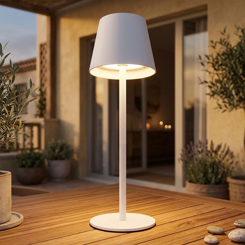 GLOBO LIGHTING LED Außen-Tischleuchte, LED-Leuchtmittel fest verbaut, Kaltweiß, Warmweiß, Neutralweiß, Tageslichtweiß, Farbwechsel, Tischleuchte Flaschenaufsatz Außenlampe LED Akku CCT Touchdimmer weiß