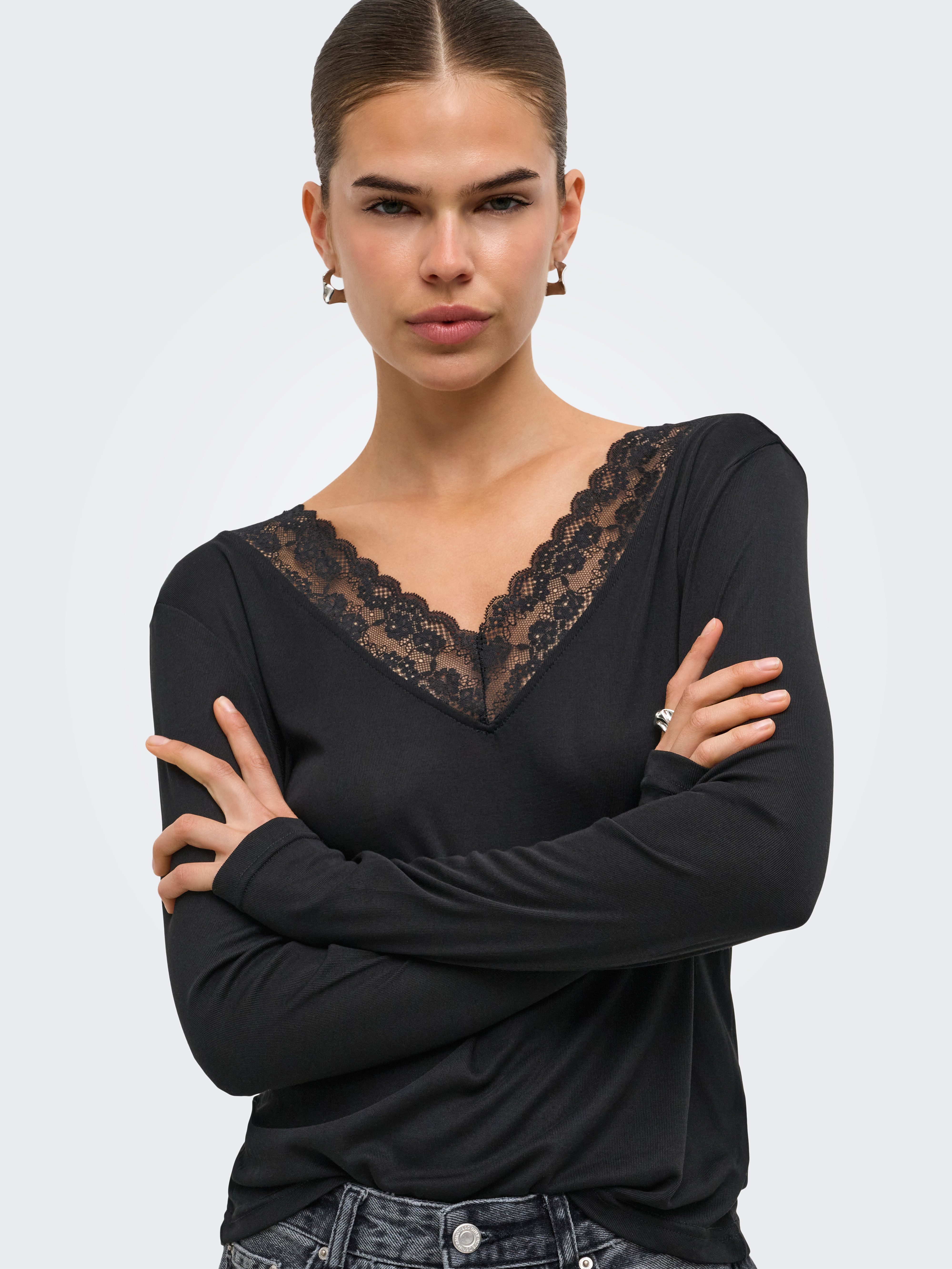 ONLY Langarmshirt ONLIDA L/S V NECK LACE TOP CS JRS Viskosemischung, regular fit – Bild 2 von 5