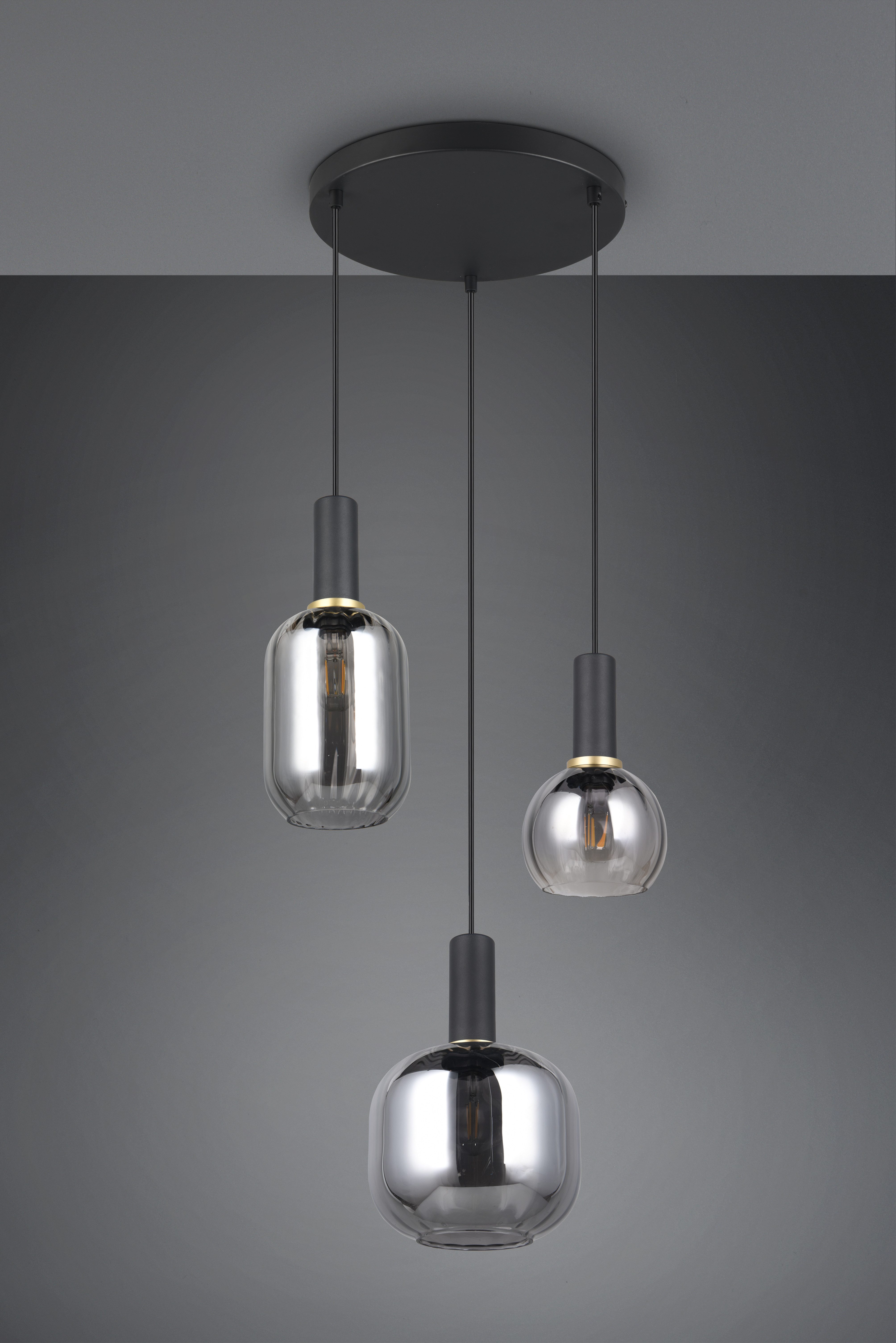 TRIO Leuchten Pendelleuchte DIVA, E27 Hängelampe 3-flammig mit Glasschirm, exkl 3xE27 max 10W, Leuchtmittel wechselbar, warmweiß - kaltweiß, höhenverstellbar bis max 150cm Hängeleuchte Ø 30 cm Wohnzimmer Küche