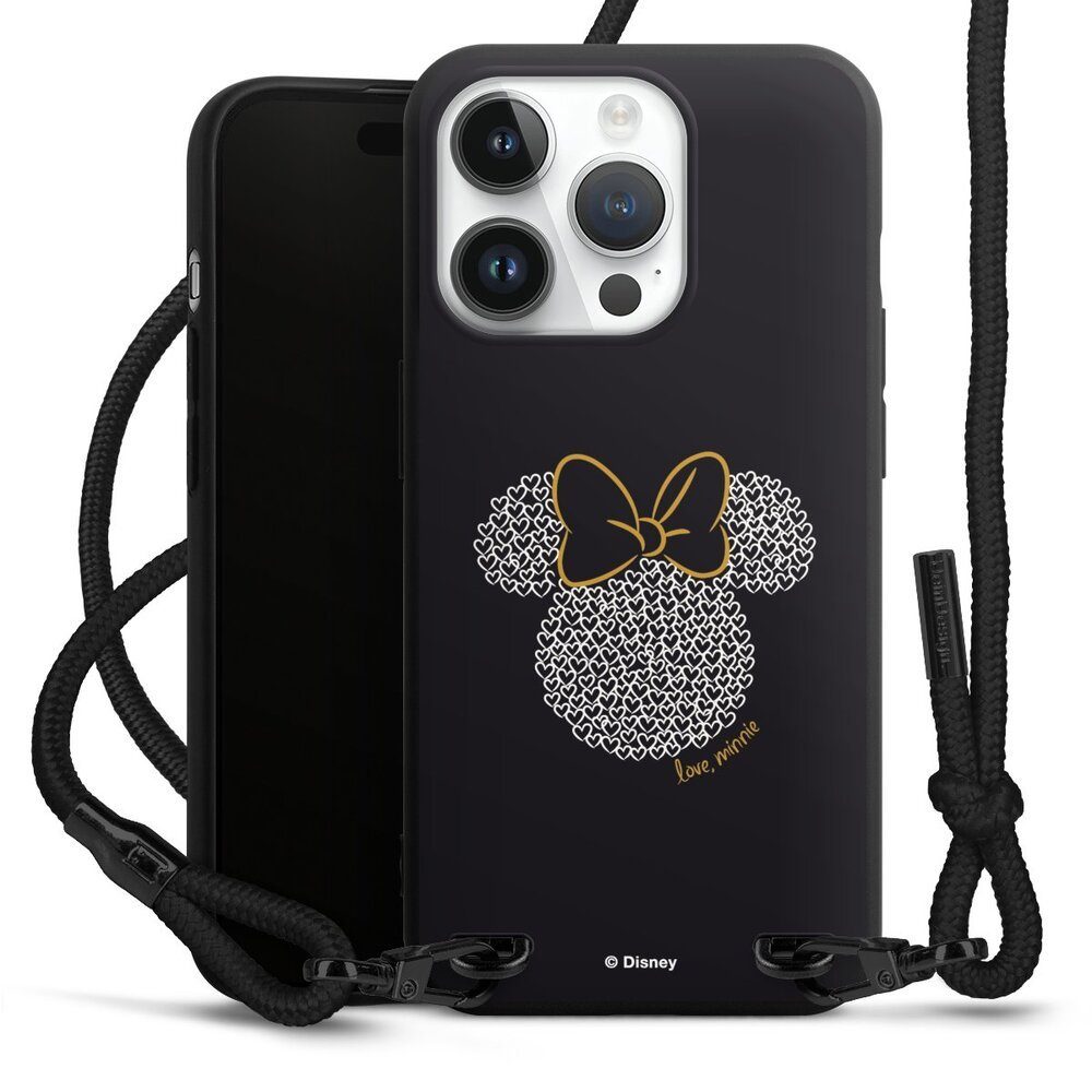 DeinDesign Handyhülle Minnie Mouse Disney Muster Minnie Black and White, Apple iPhone 15 Pro Premium Handykette Hülle mit Band Cover mit Kette
