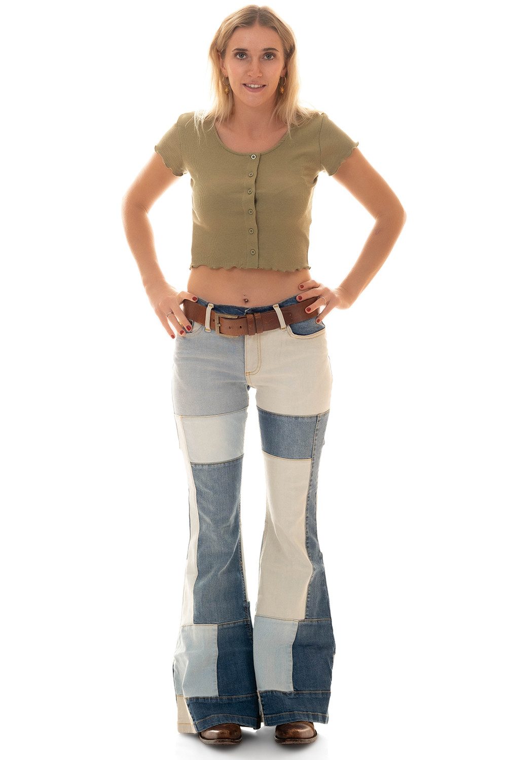 Comycom Schlagjeans Damen STAR BIRDY Patchwork