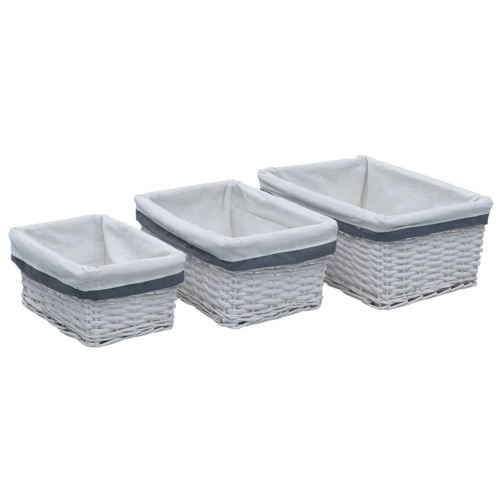vidaXL Aufbewahrungsbox 3-tlg Stapelkorb-Set Weiß Weide