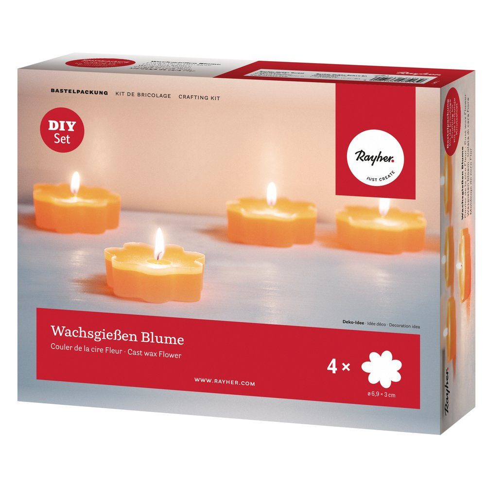 Rayher Hobby Formkerze Bastelpackung: Wachsgießen Blume, für 4 Kerzen, Box 1Set (4-tlg)