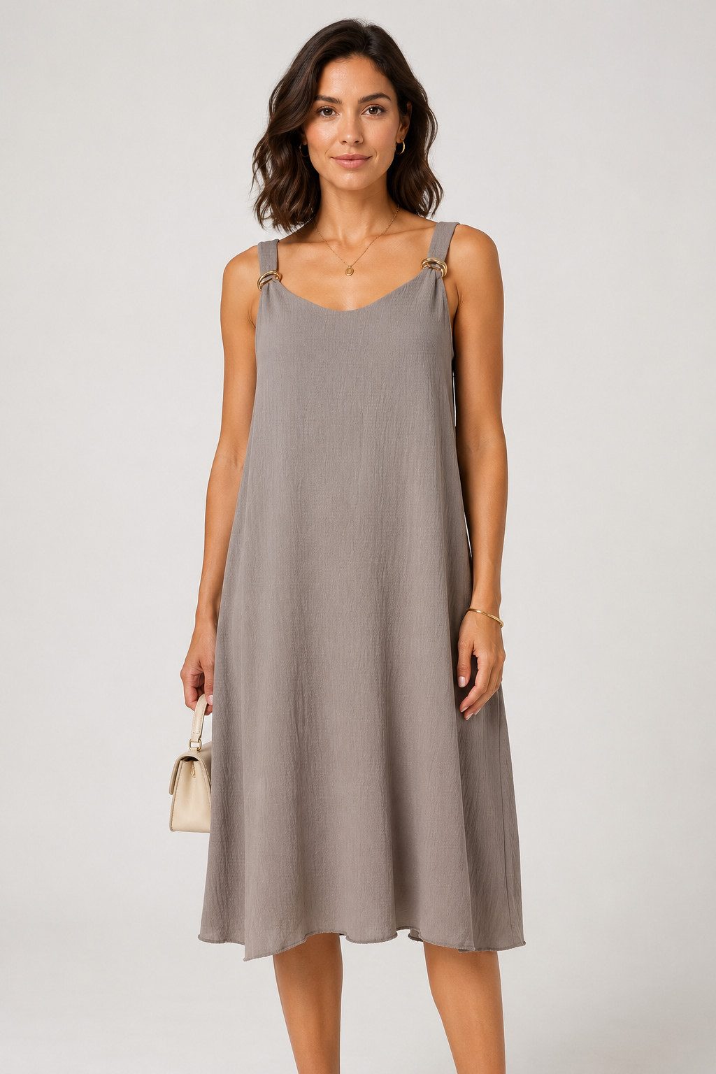 ITALY VIBES Sommerkleid - luftiges A-Linien Kleid mit Deko-Schließen - Damen Kleid ONE SIZE - passend für Größen M bis XL