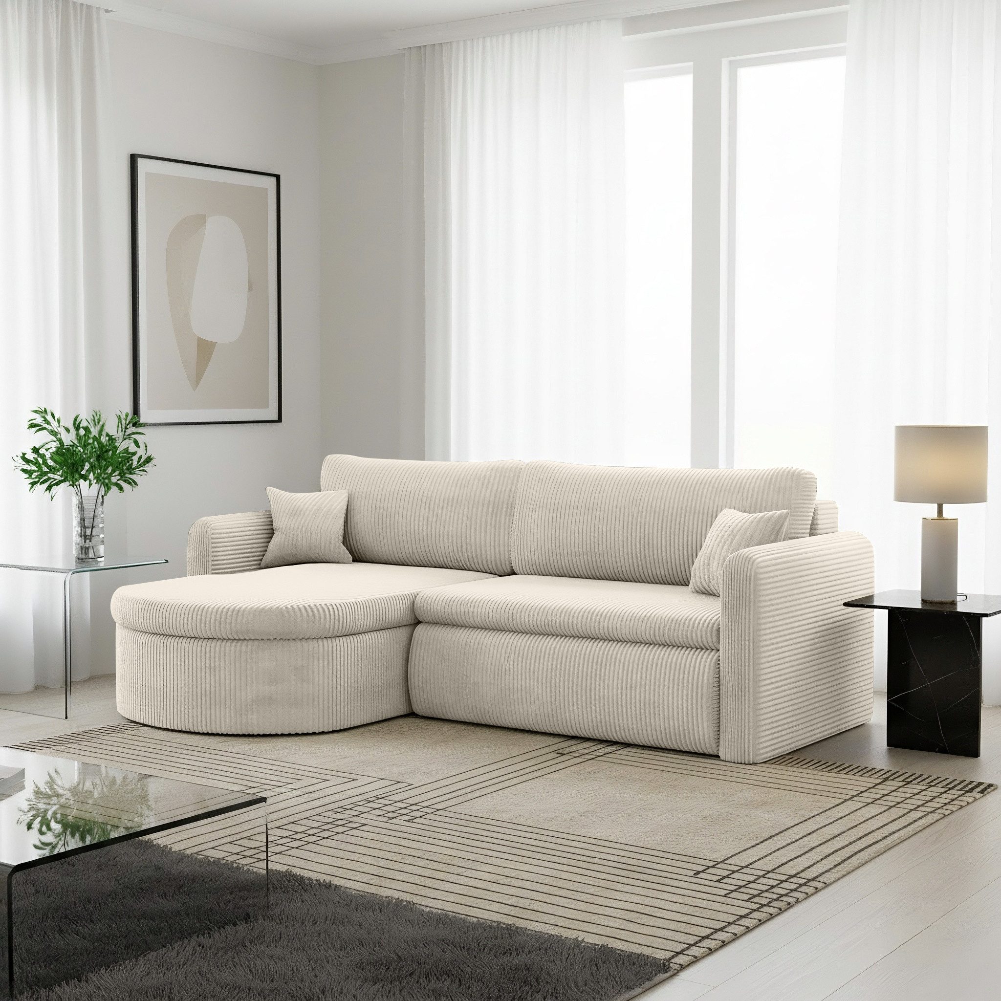 yourhouse24 Ecksofa Verona L-Form Couch, Cord/Boucle-Stoff, mit Bettfunktion und Bettkasten, Seite universal