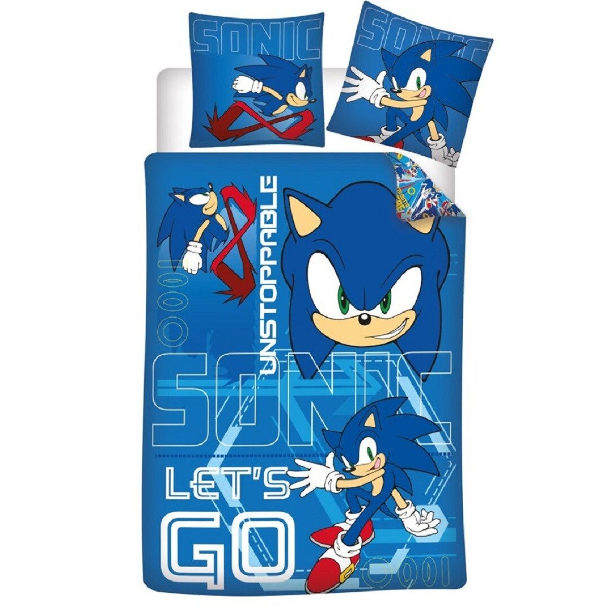 Sonic The Hedgehog Bettwäsche Set Poly-Baumwolle Decke & Kissenbezug 140x200 + 65x65 cm