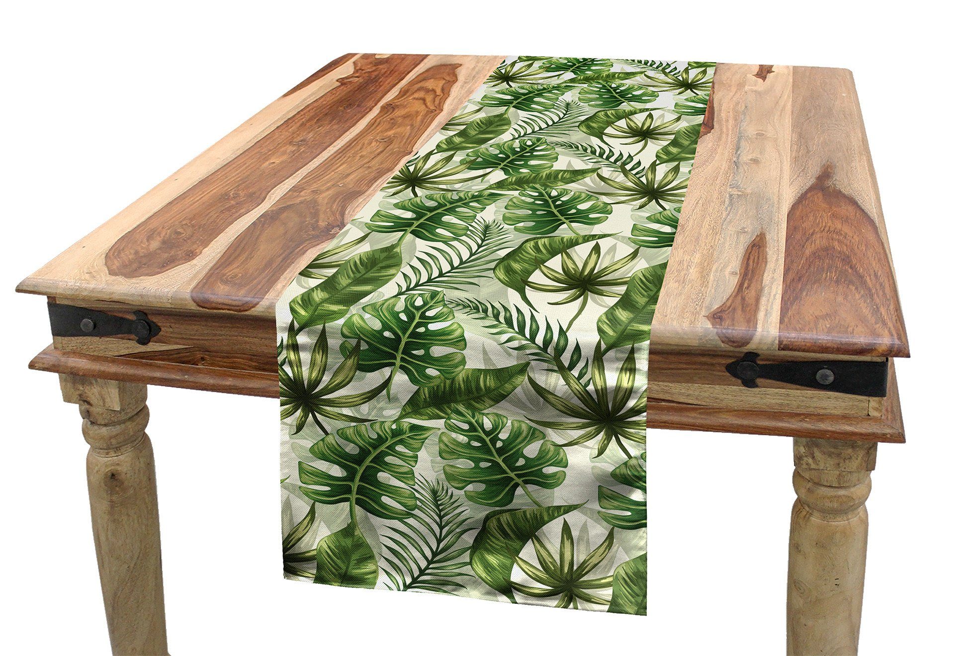Abakuhaus Tischläufer Esszimmer Küche Rechteckiger Dekorativer Tischläufer, Blätter Hawaii-Elemente in Grün