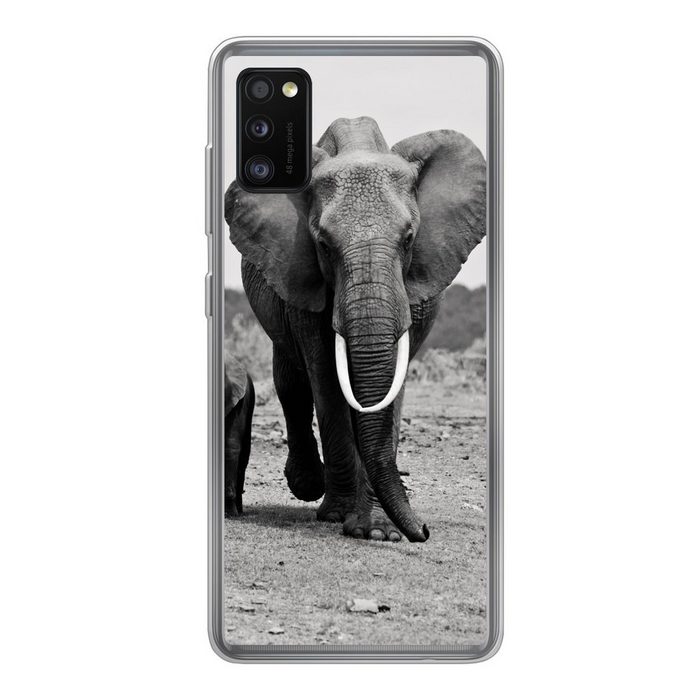 MuchoWow Handyhülle Elefant - Kind - Schwarz - Weiß Handyhülle Samsung Galaxy A41 Smartphone-Bumper Print Handy