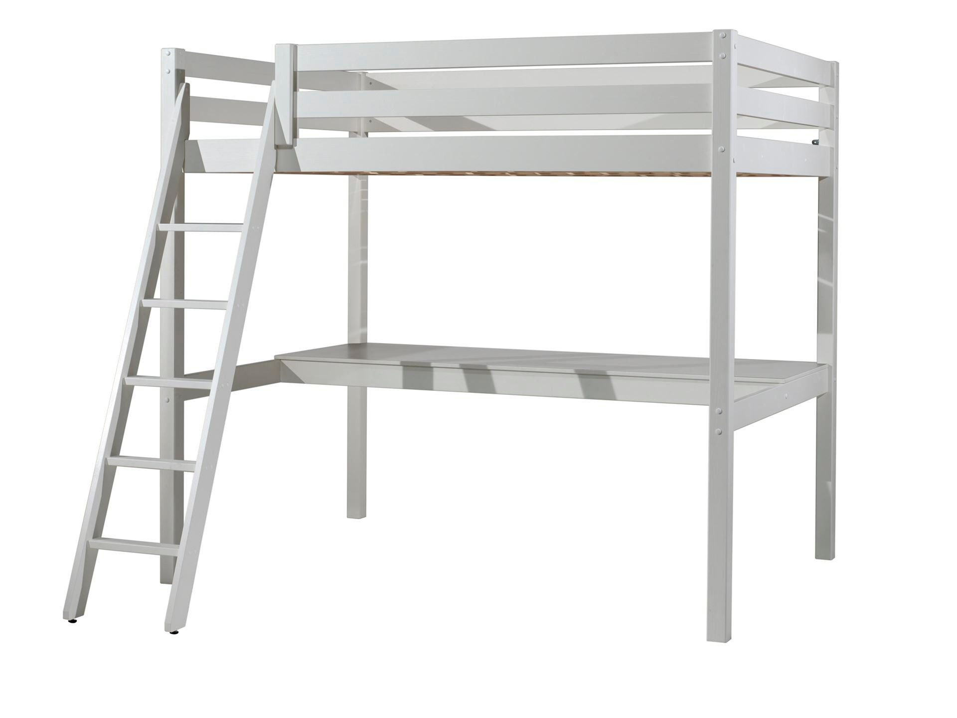 58 aufm Kessel Kinderbett Hochbett+Schreibtisch Karolina 209x215x190 Kinderbett Massivholz Weiß (inkl. Versand, Lieferung bis Verwendungsstelle), Liegefläche 140x200, platzsparendes Bett, Schreibplatte,Rolllattenrost