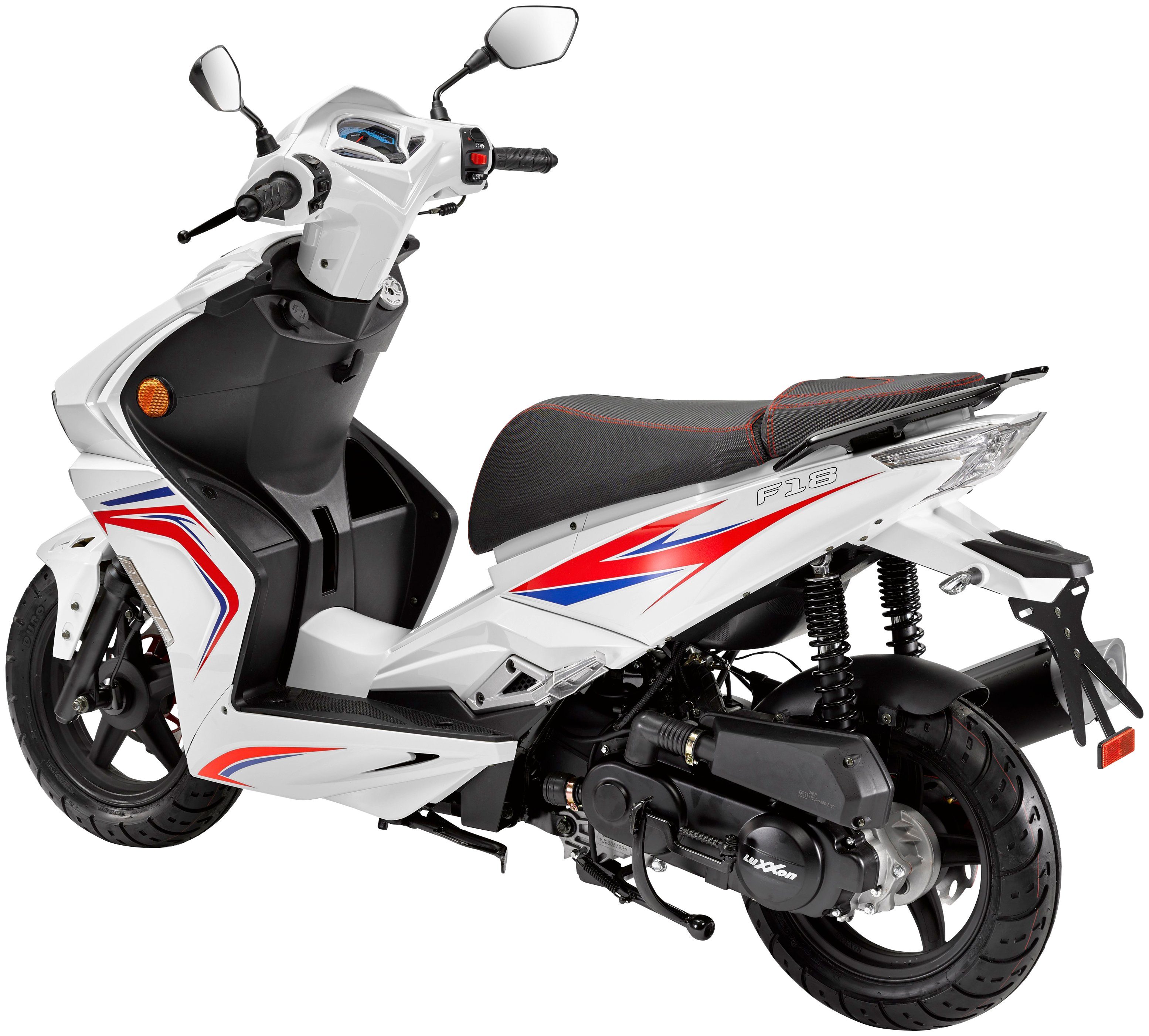 Luxxon Motorroller F18, 50 ccm, 45 km/h, Euro 5, (abschließbares Staufach), 2 Sitzplätze, für Erwachsene, Sportliches Design, 4-Takt Motor