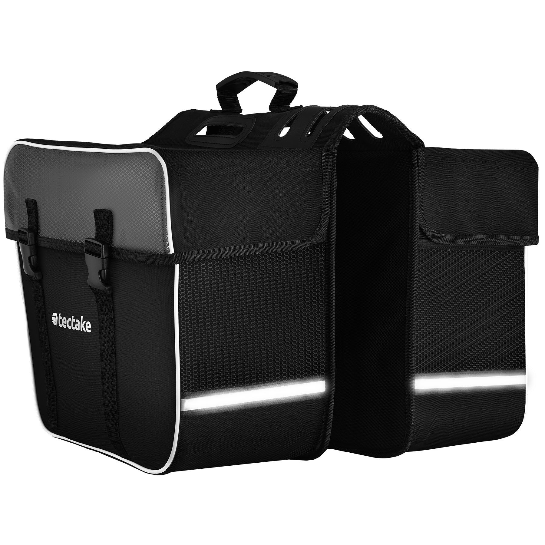 tectake Fahrradtasche Fahrradhandytasche, 34 x 17 x 30 cm, Schnallenverschluss, Volumen 35 (Gepäckträgertasche Georg, in schwarz), Für den Gepäckträger, wasserabweisend, Tragegriff & Reflektorstreifen