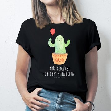 Mr. & Mrs. Panda T-Shirt Kaktus Luftballon - Schwarz - Geschenk, Junggesellenabschied, T-Shirt (1-tlg)