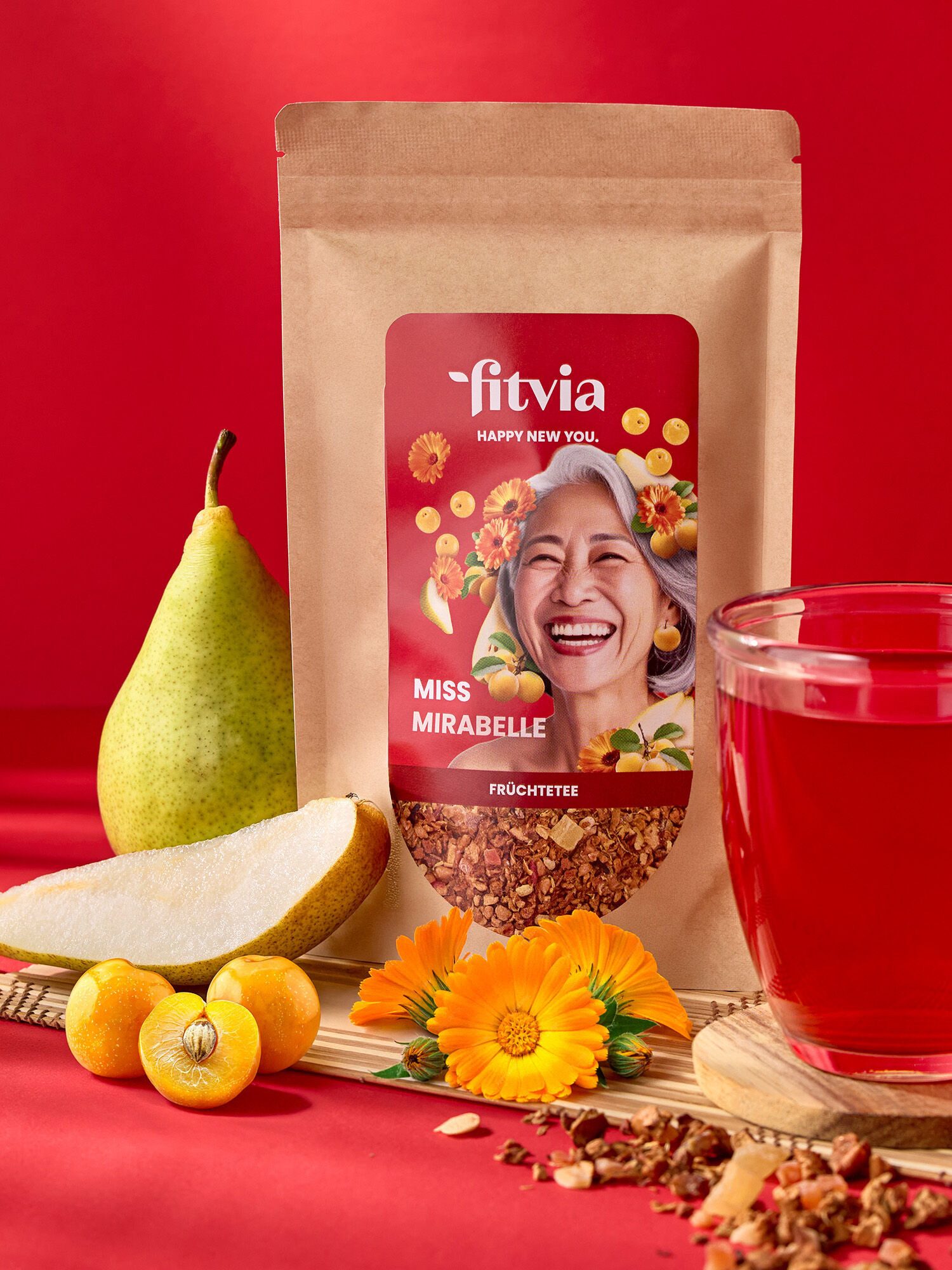 fitvia Tee Früchtetee Mirabelle-Apfel, lose, 100 g, (Früchtetee Mirabelle-Apfel, 100 g, lose – fruchtig-süßer Tee, 100g), mit Mirabellen-Aroma, koffeinfrei & natürlich aromatisiert