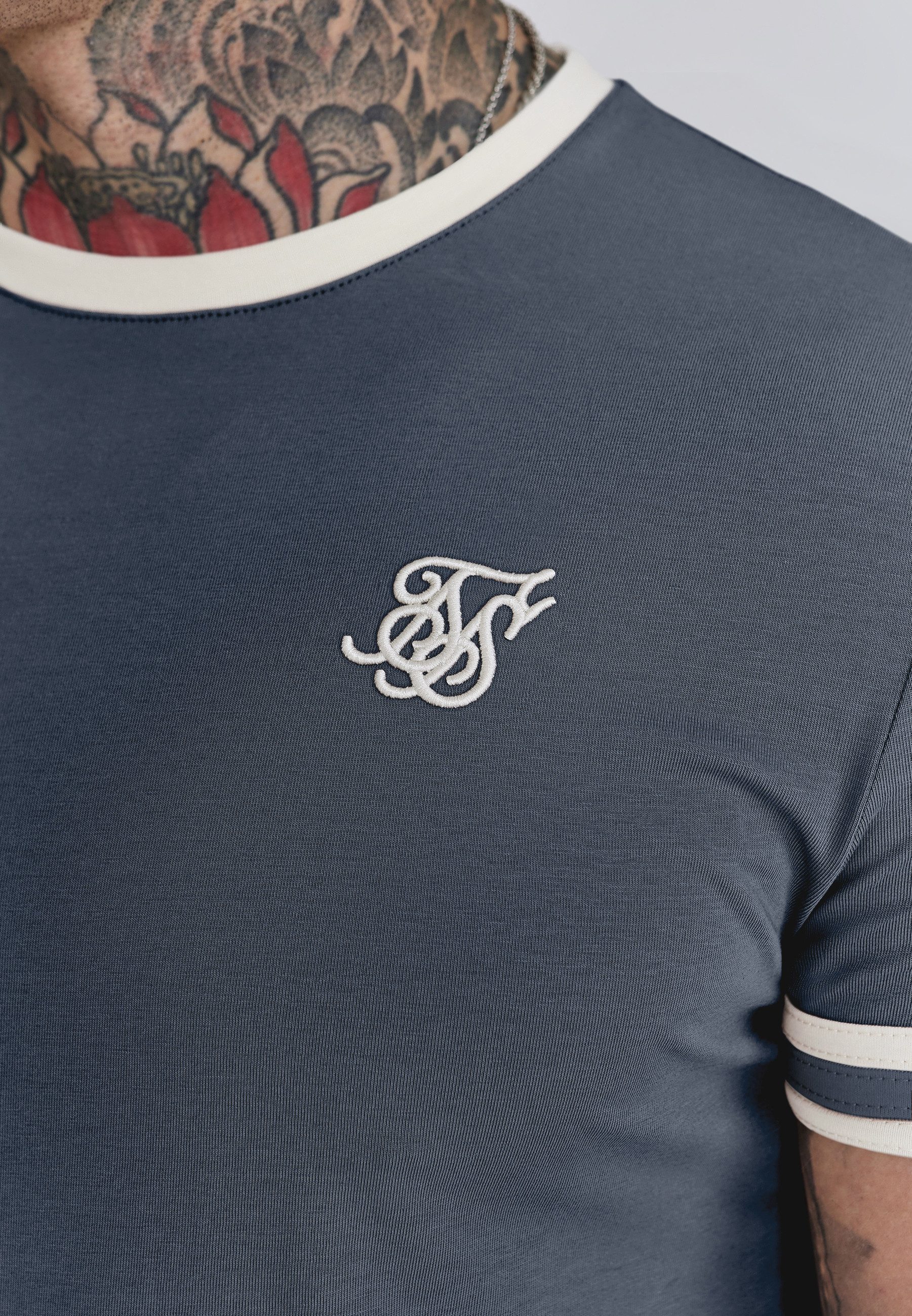 Siksilk T-Shirt SikSilk Herren Grau and Ecru Tournament T-Shirt