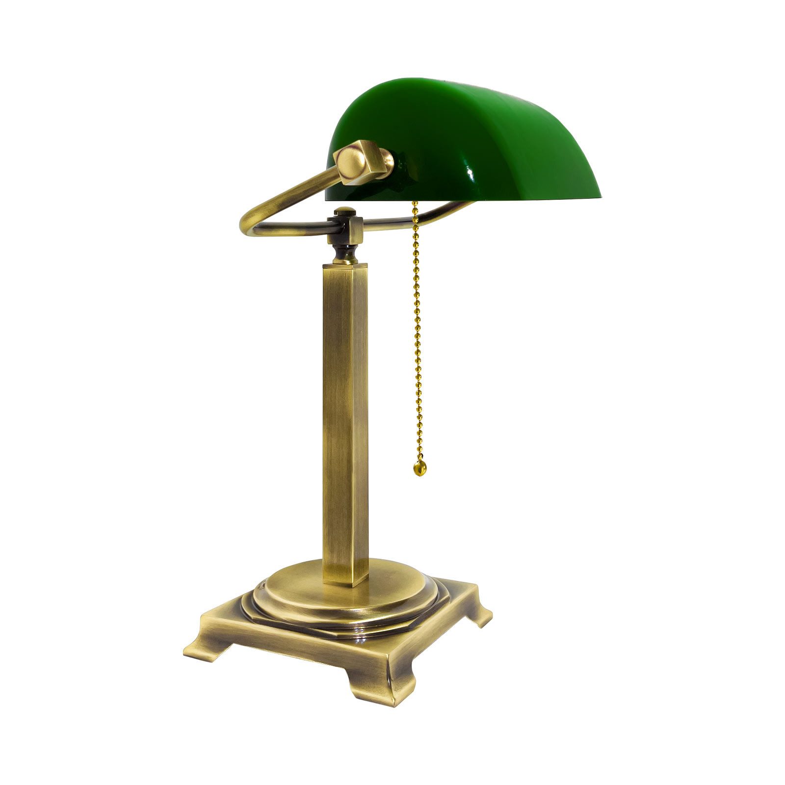 Licht-Erlebnisse Schreibtischlampe MINISTERO, ohne Leuchtmittel, Bankerlampe in Bronze hell glänzend Grün E27 39,5 cm Glas Jugendstil