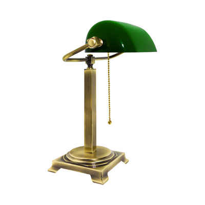Licht-Erlebnisse Schreibtischlampe YVONNE, ohne Leuchtmittel, Bankerlampe in Bronze hell glänzend Grün E27 39,5 cm Glas Jugendstil