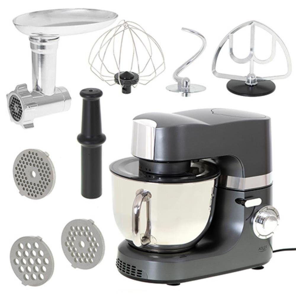 Adler Küchenmaschine, 7L Edelstahlschüssel 6 Rührgeschwindigkeiten Multifunktional
