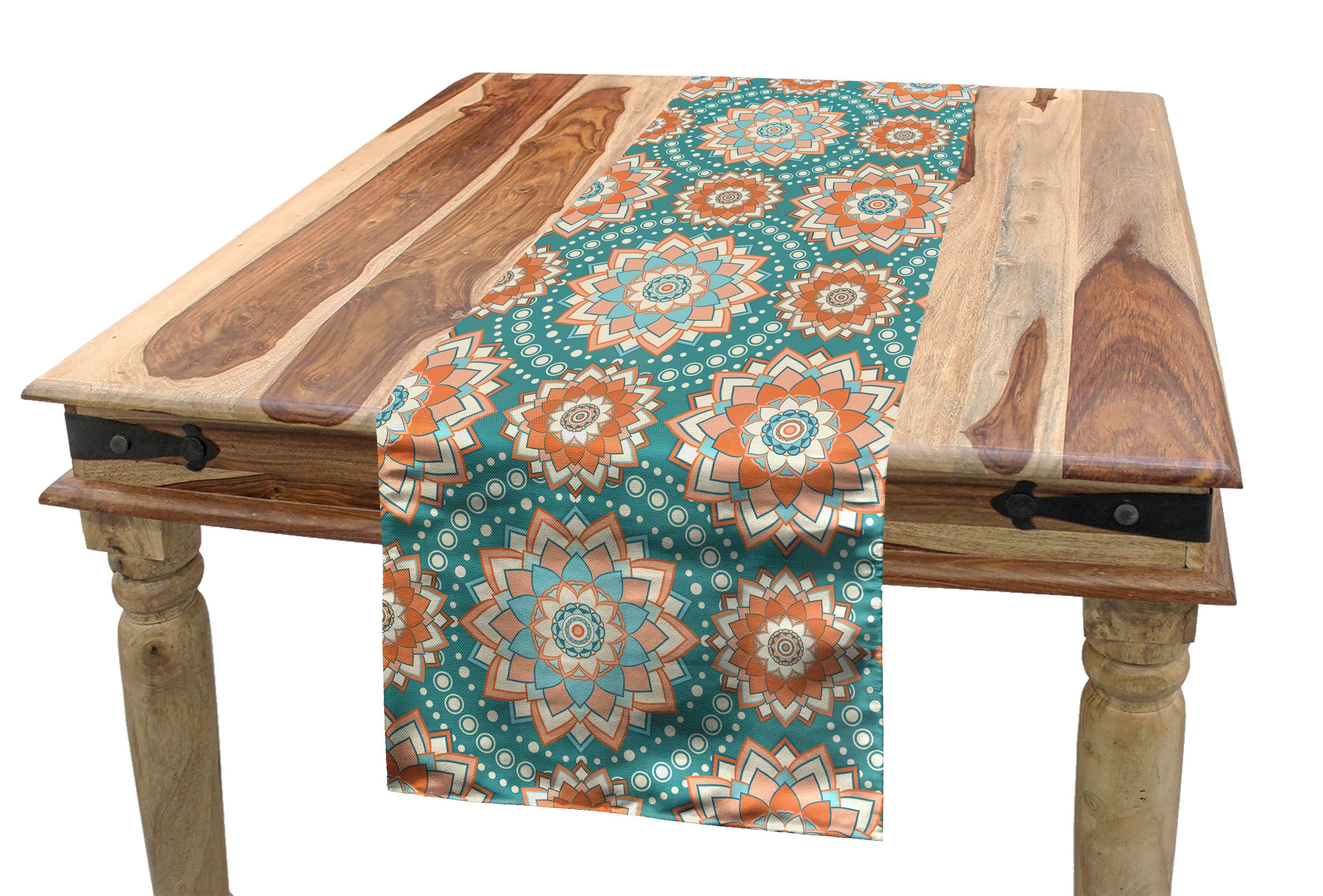Abakuhaus Tischläufer Esszimmer Küche Rechteckiger Dekorativer Tischläufer, Lotus Oriental Mandala-Muster