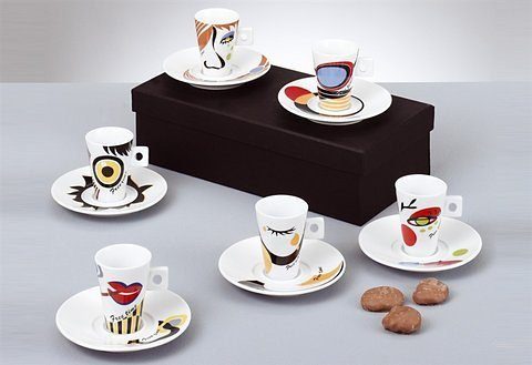 Zeller Present Espressotasse Faces, 12-tlg., Porzellan, 6 Tassen, 6 Untertassen