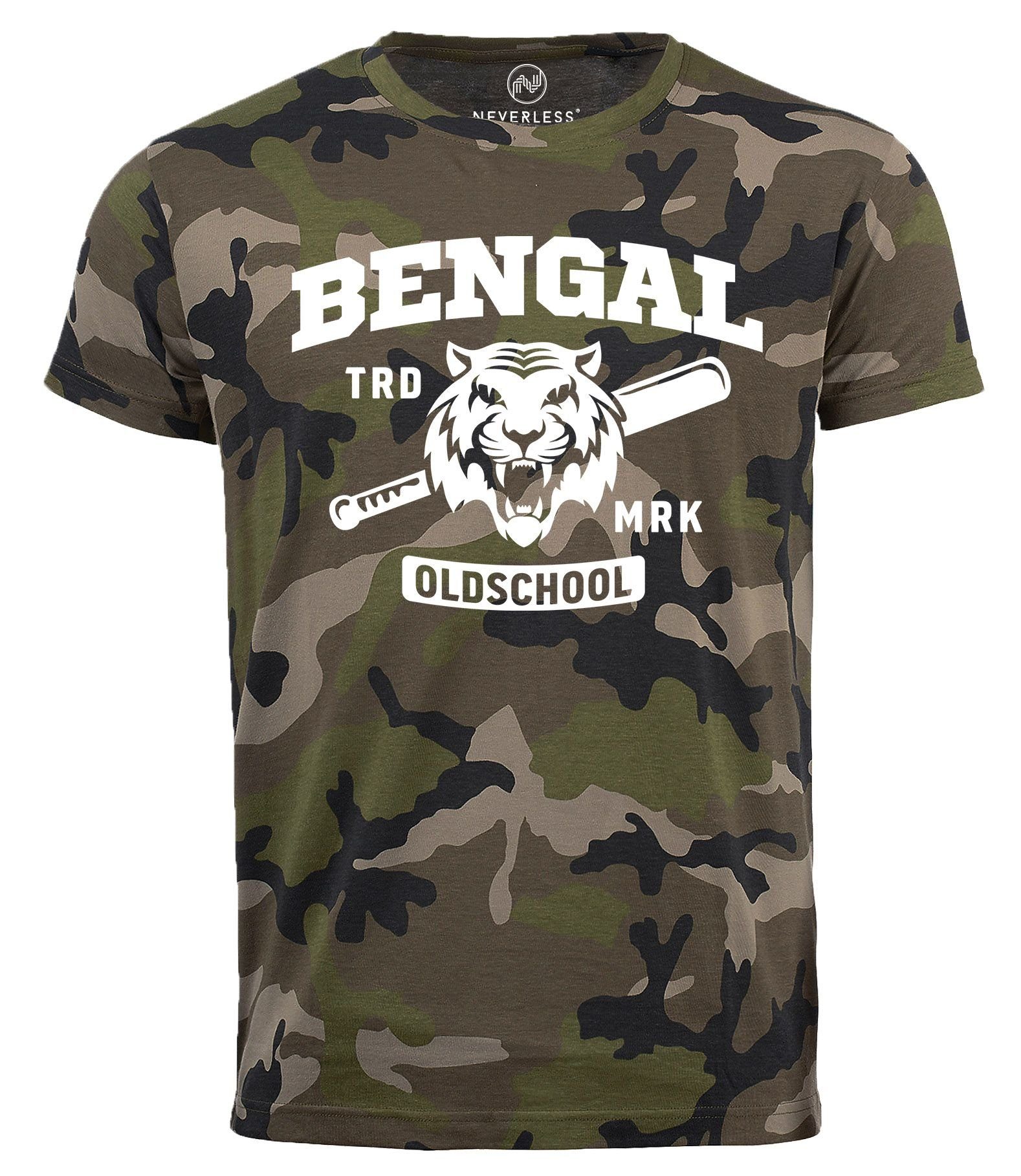 Neverless Print-Shirt Herren Camo-Shirt Bengal Tiger Baseball Sport USA T-Shirt Camouflage Tarnmuster Neverless® mit Print