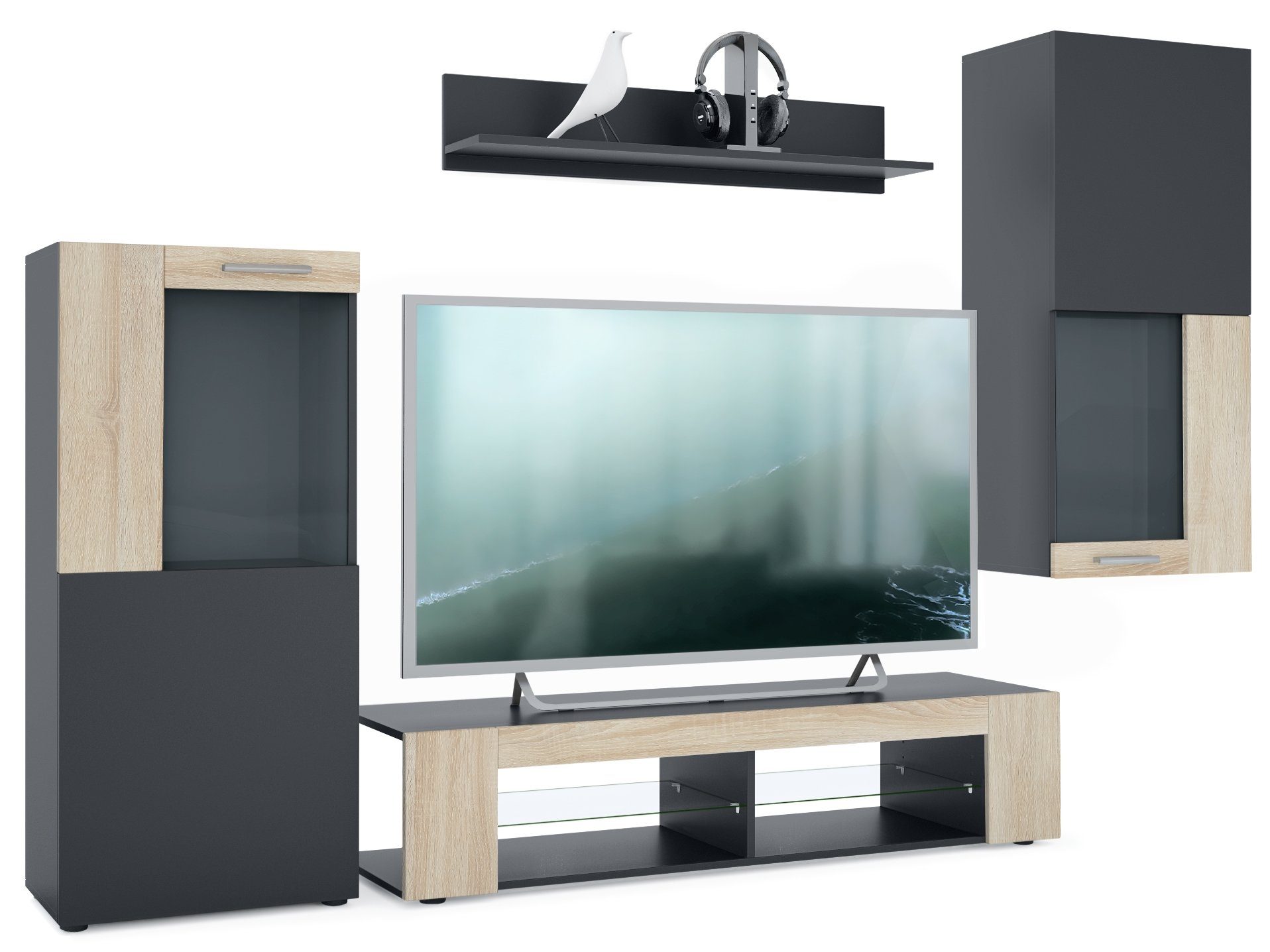 Vladon Wohnwand Movie, (Anbauwand, bestehend aus 1 TV-Board, 2 Vitrinen und günstig online kaufen