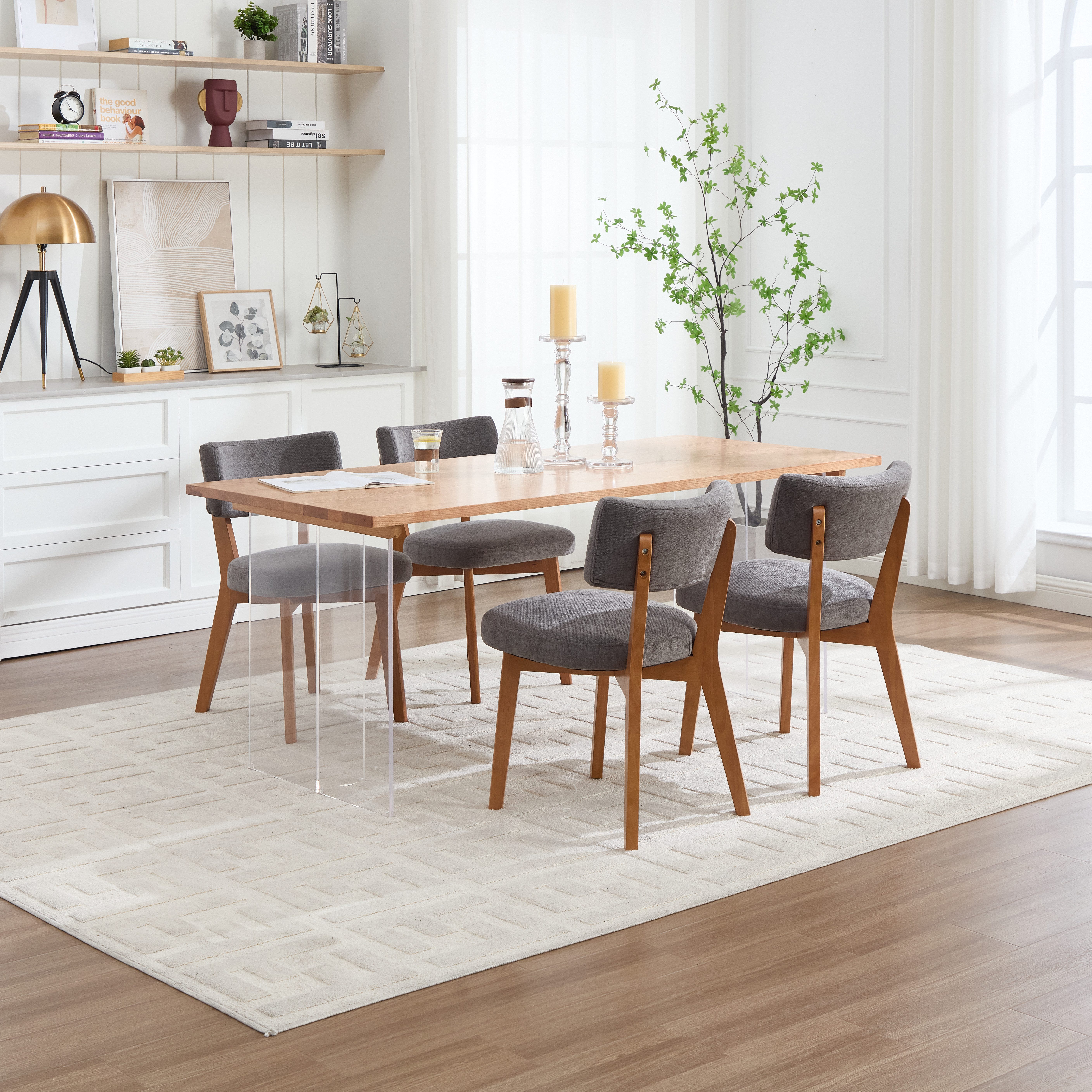 KLAM HOME Esszimmerstuhl Moderne Mid-Century-Stil Esszimmerstuhl Satz von 2, Massivholz Beine Stoff gepolsterten Sitz für Küche,Esszimmer oder Büro – Bild 4 von 5