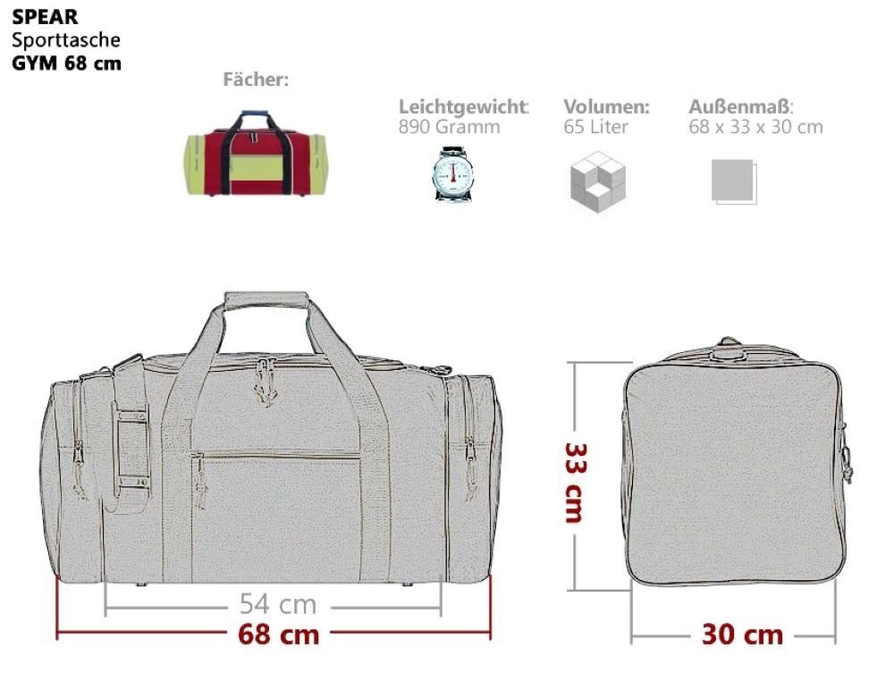 Spear Bags Sporttasche groß Saunatasche Reisetasche Gymbag 55 cm, 40 Liter Gym Tasche Fußballtasche Large + Trinkflasche