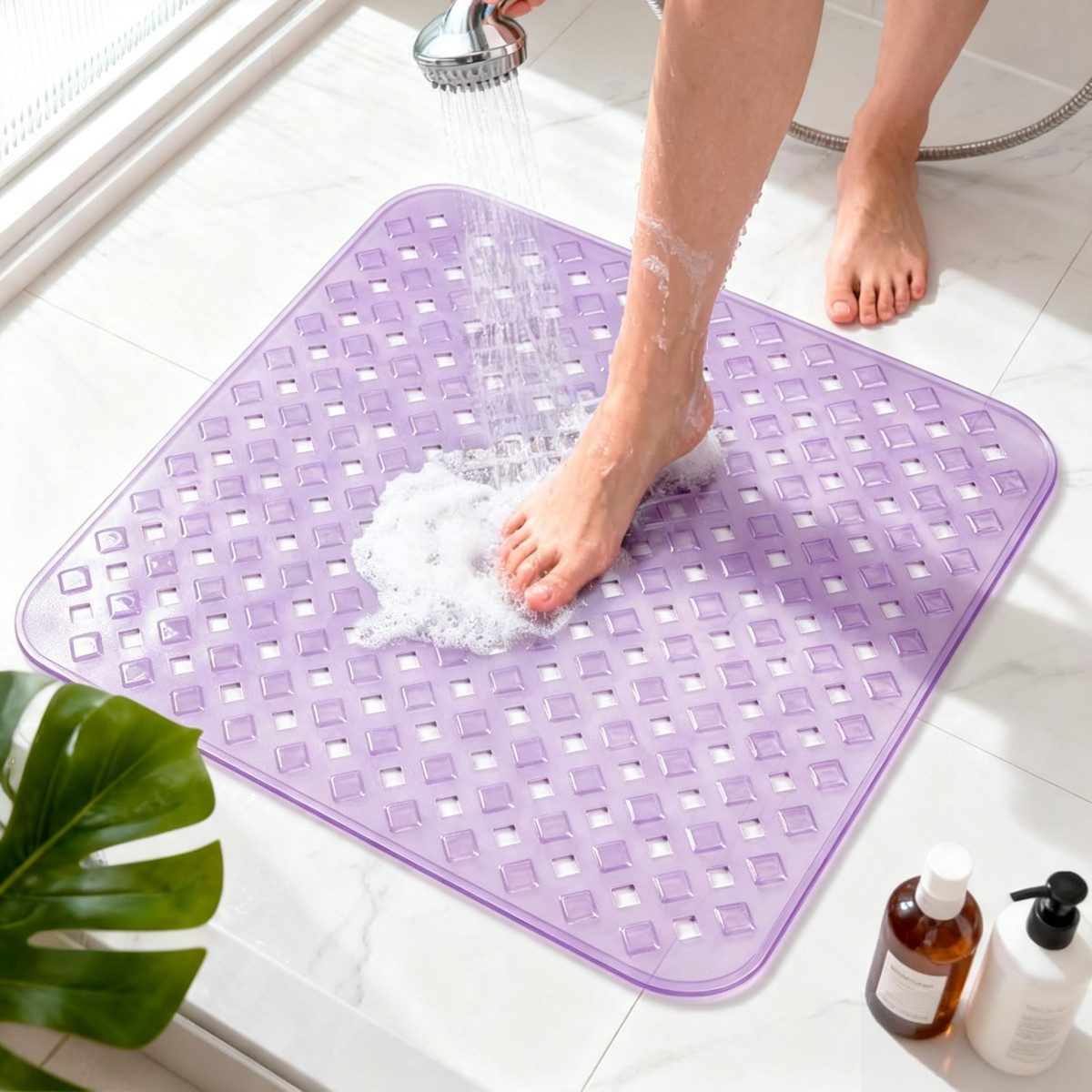 Forrlite Antirutschmatte Rutschfeste Duschmatte 53x53 cm, schimmelresistent & hautfreundlich, Duschmatte rutschfest, schimmelresistente Antirutschmatte Dusche Duscheinlage rutschfest mit Saugnäpfen 100% BPA-frei, maschinenwaschbar, für Dusche und Badewann