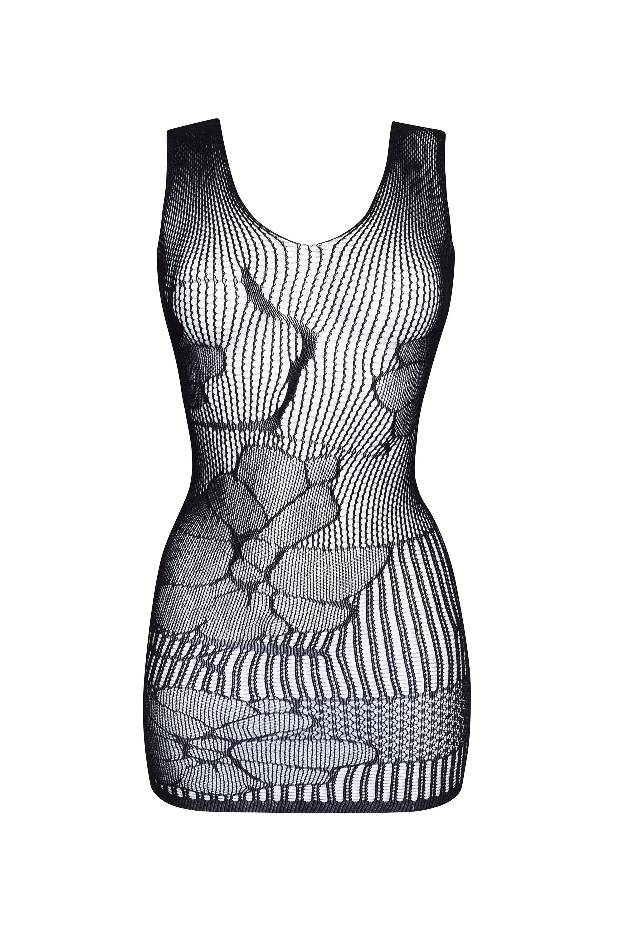 Beauty Night Fashion Netzkleid Netzkleid Erica schwarz transparent elastisch Minikleid (2-tlg)