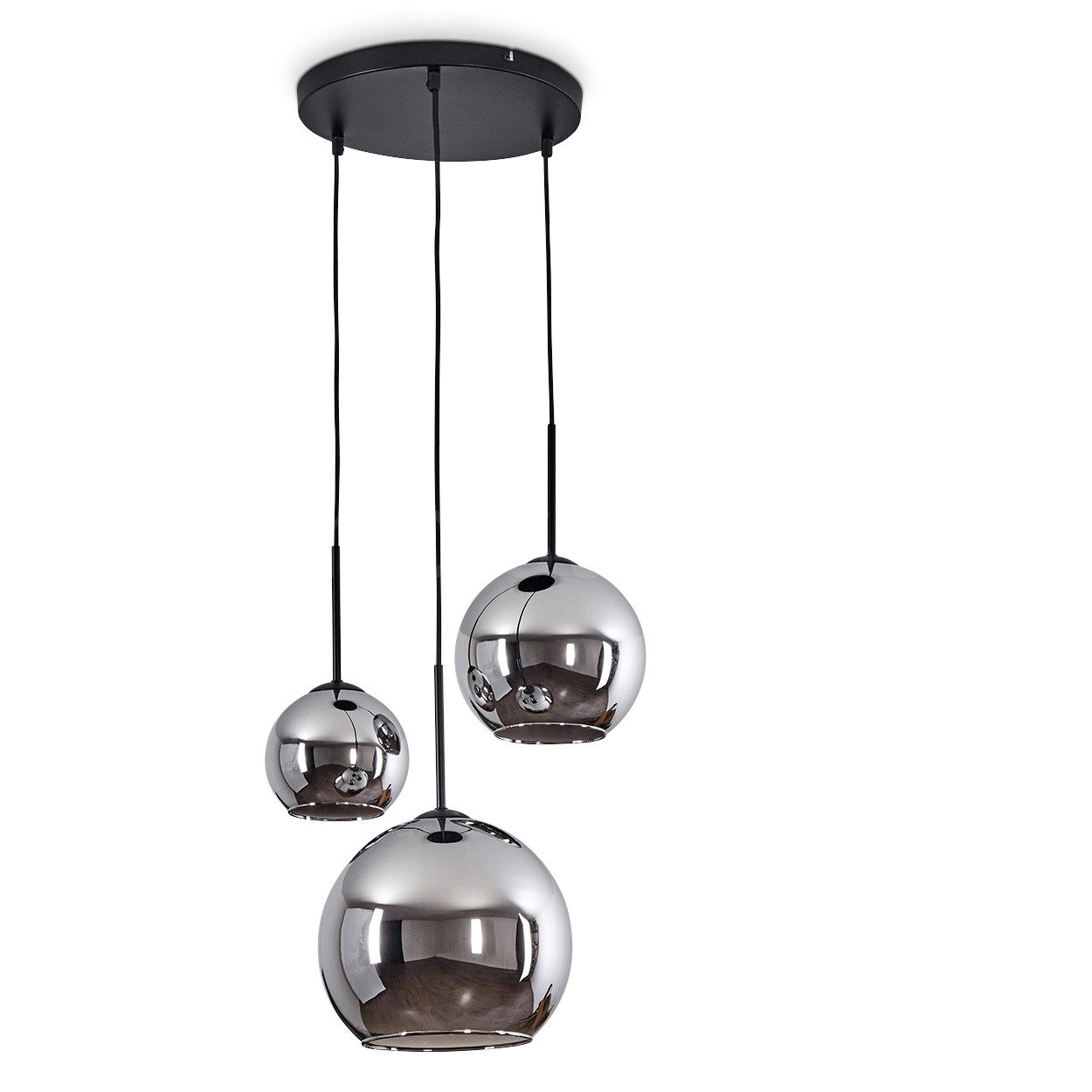 hofstein Hängeleuchte »Cesaro« Hängelampe aus Metall/Glas in Schwarz/Chromfarben, ohne Leuchtmittel, Retro Design mit Schirmen aus Glas (15cm; 20cm; 25cm), 3xE27
