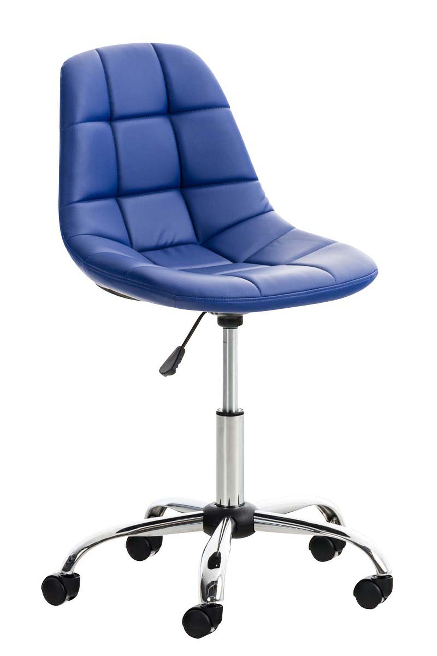 TPFLiving Bürostuhl Emily mit bequemer Rückenlehne - höhenverstellbar und 360° drehbar (Schreibtischstuhl, Drehstuhl, Chefsessel, Konferenzstuhl), Gestell: Metall chrom - Sitzfläche: Kunstleder blau