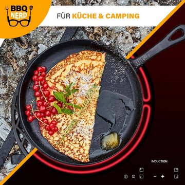 BBQ Nerd Crêpepfanne Ø 19 cm / Ø 26 cm, Gusseisen (Pfanne für Pfannkuchen Crêpes Spiegelei ǀ, Antihaftpfanne mit exzellenter Wärmeleitung), Crepepfanne für Grill Feuerstelle Herd einschl. Induktion