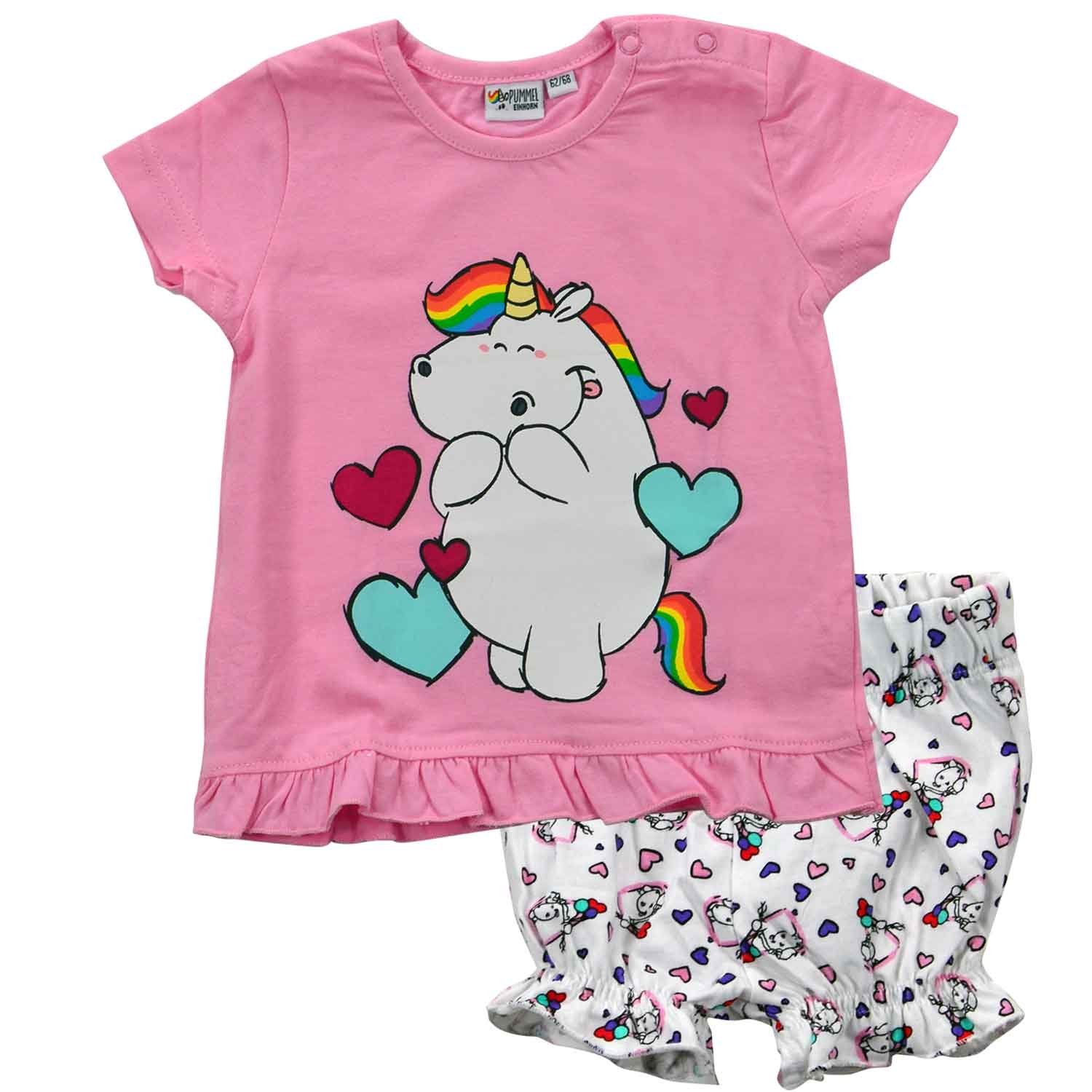 United Labels® Schlafanzug »Pummel & Friends Baby Set für Mädchen  Pummeleinhorn Oberteil Pullover mit Hose 2-Teiler Pink/Weiß«