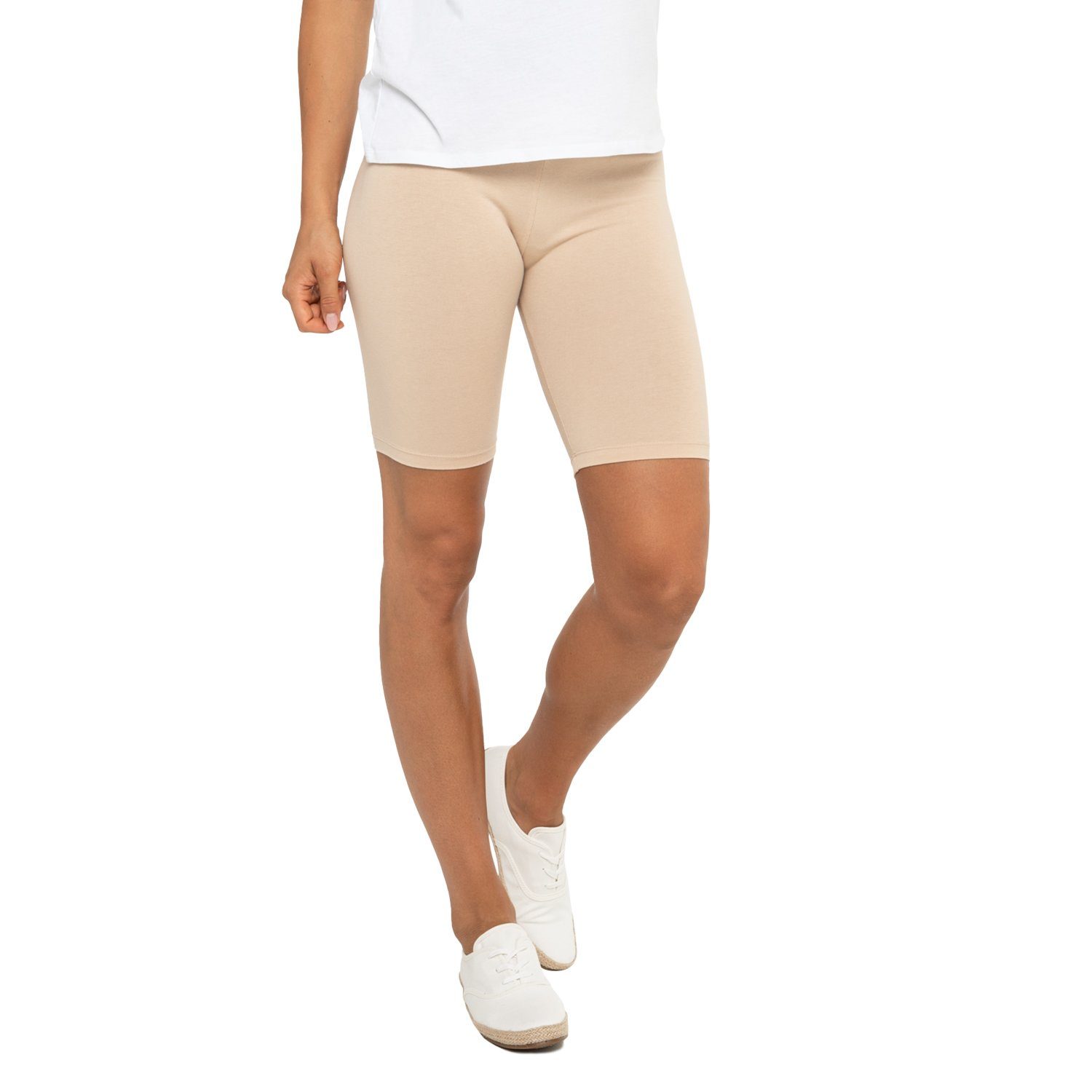 celodoro Shorts Damen Kurzleggings Stretch-Jersey Radlerhose aus Baumwolle Beige