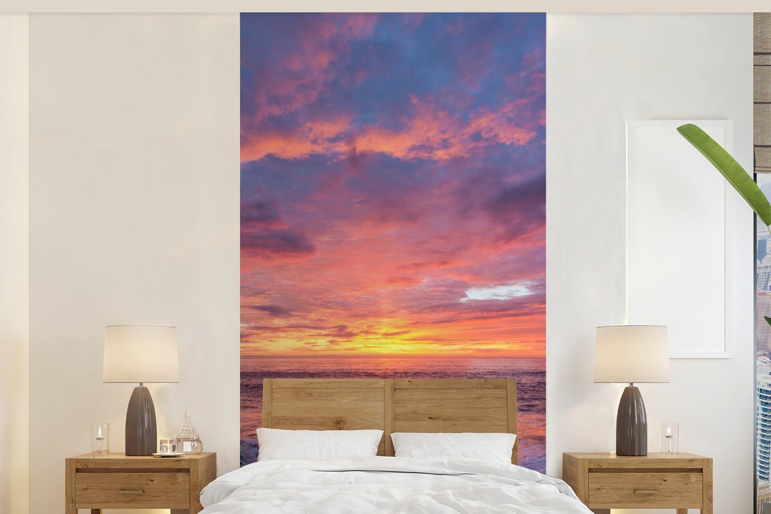 Meer Fototapete Sonnenuntergang, Küche, bedruckt, Strand Vliestapete - Matt, St), Wohnzimmer für - (2 Fototapete MuchoWow Schlafzimmer