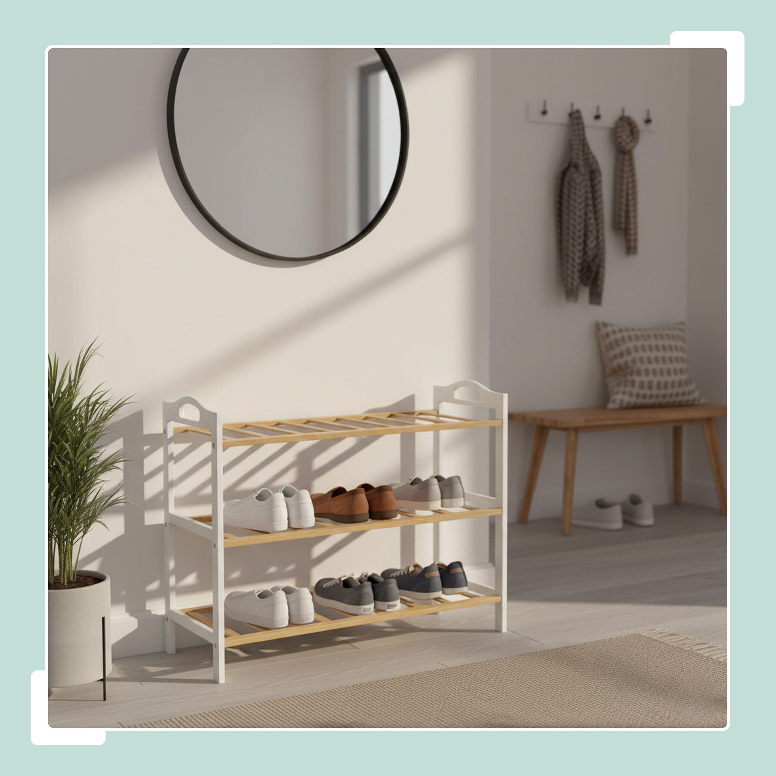 relaxdays Schuhregal aus Bambus, Weiss-braun günstig online kaufen