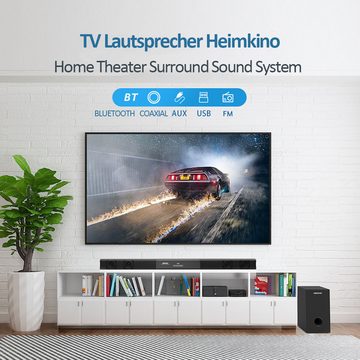 Mutoy Soundbar, Soundbar für TV Geräte, Soundbar mit Subwoofer für Fernseher 2.1 Soundbar (Bluetooth 5.0 Home Theater Surround Sound System für TV Lautsprecher Heimkino, Bluetooth/Koaxial/AUX/USB, Fernbedienung und Wandmontage-Kit)