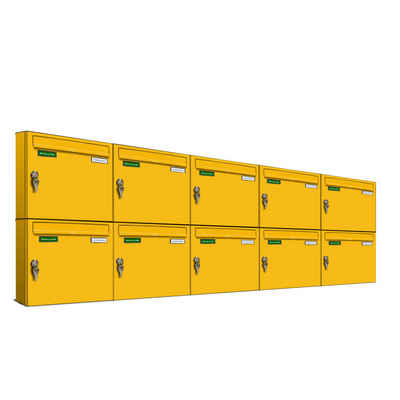 AL Briefkastensysteme Wandbriefkasten 10 Fach Basic Briefkasten A4 in RAL Farbe Signal Gelb wetterfest