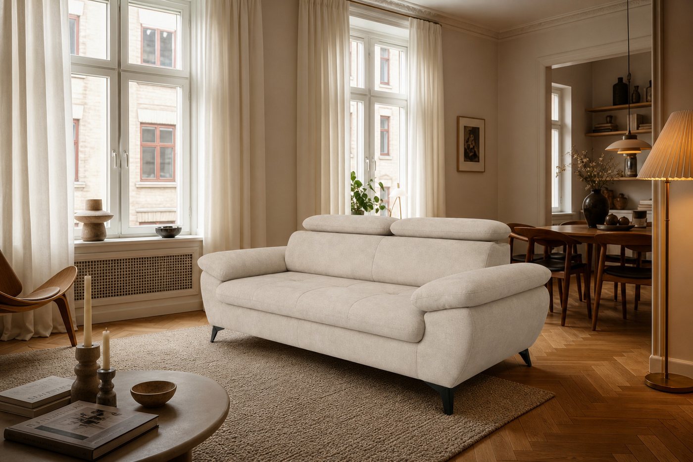 foamnova 3-Sitzer Karlstad, kompakt, komfortabel, Maße B 215 x T 100 x H 84 cm, Verschraubter Holzrahmen & Kaltschaum, langlebig