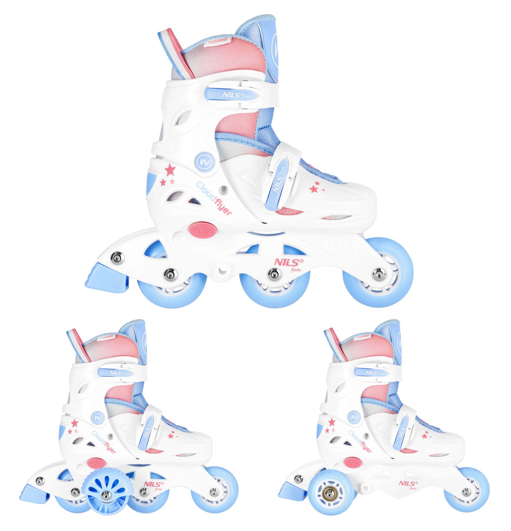 Inlineskates 3 in 1 verstellbare Inliner für Kinder mit Stützen Größen 26-33