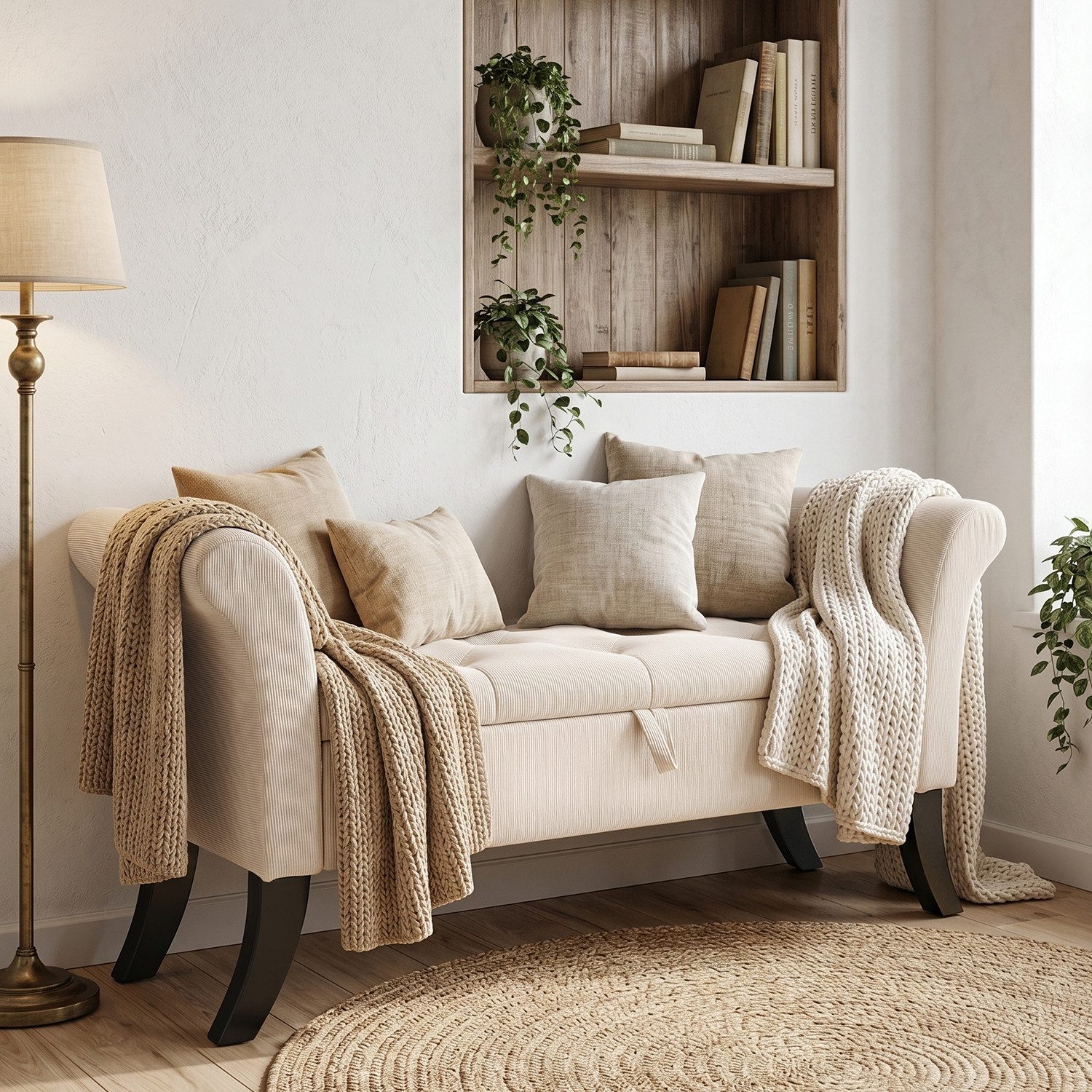 oyajia Bettbank Sitzbank mit Stauraum,132 x 43 x 64.5 cm Polsterbank (Sitzhocker mit Stauraum,Fußstütze mit stabilen Holzbeinen, Bis 168kg), Sofabank fur Flur, Esszimmer, Schlafzimmer, Wohnzimmer