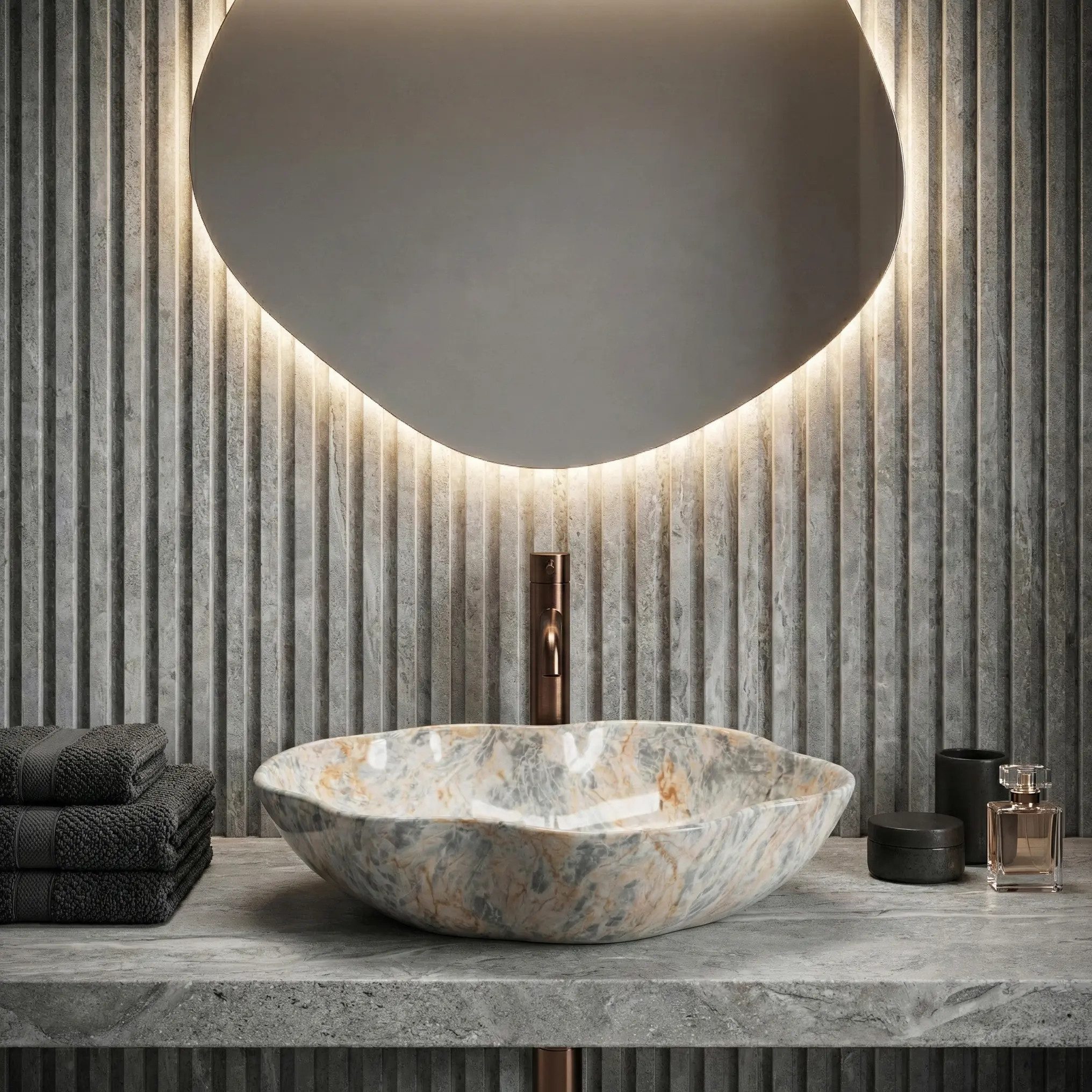 wohnwerk.idee Aufsatzwaschbecken Waschbecken Natursteinoptik – Design Badwaschbecken modern