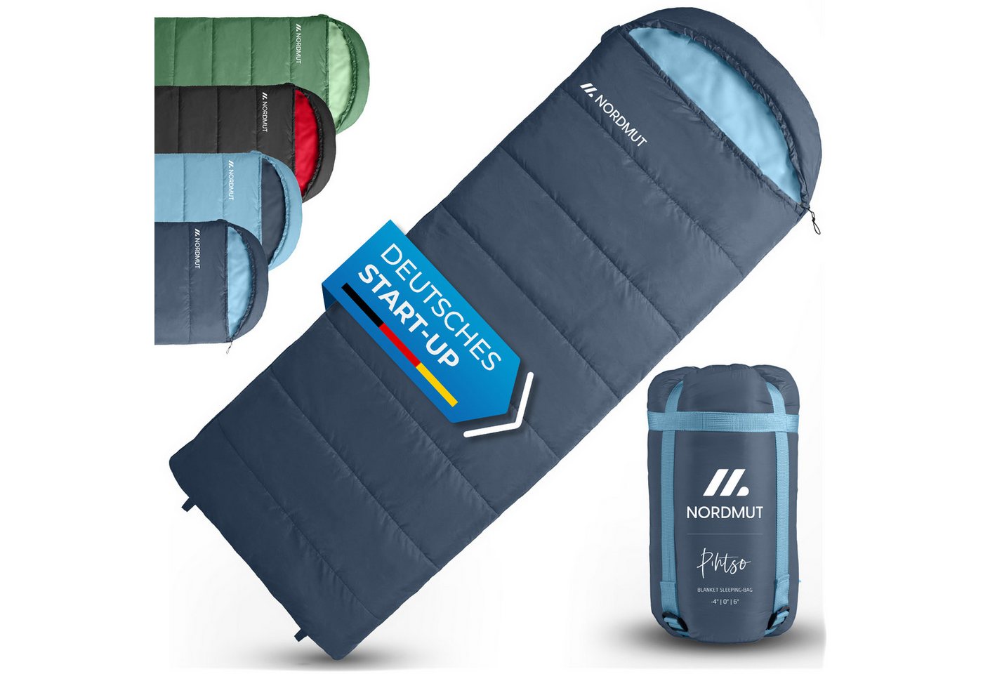 Nordmut Deckenschlafsack Sommer 3 Jahreszeiten Camping Outdoor, kleines Packmaß, leicht, warm (Spar-Set, 1 tlg., Nordmut Pihtso + Kompressionsbeutel), wasserabweisend, atmungsaktiv, YKK 2-Wege-Reißverschluss, Erwachsene