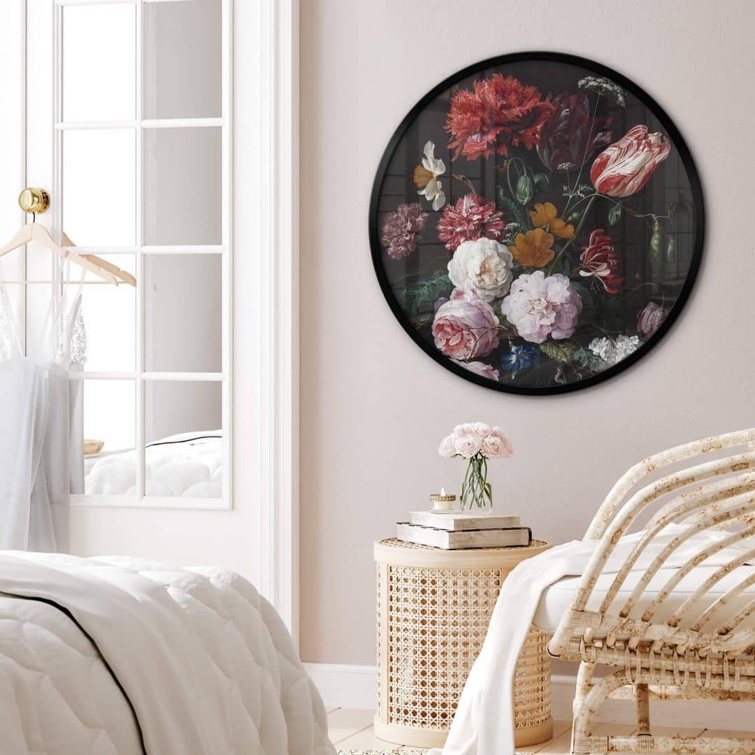 Poster Wandbild Poster Rund Barock Büro Heem Stillleben Blumen in Glasvase