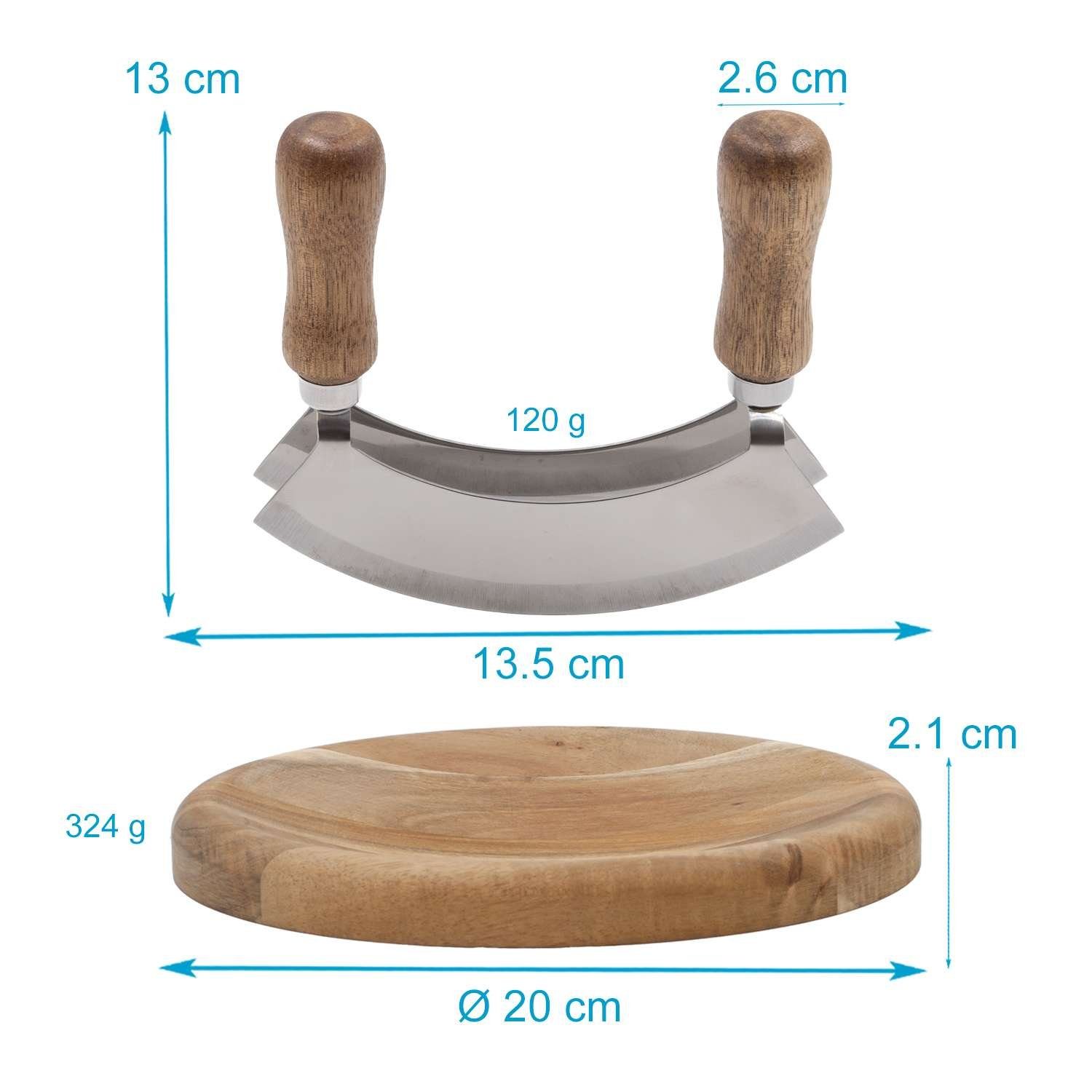 Intirilife Wiegemesser, Wiegemesser mit Schneidebrett Kräutermesser Biegemesser mit 2 Klingen