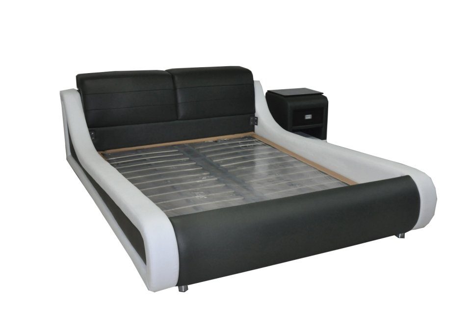 JVmoebel Bett Doppel Luxus Design Leder Bett Polster Betten Moderne Multifunktion Schwarz/Weiß
