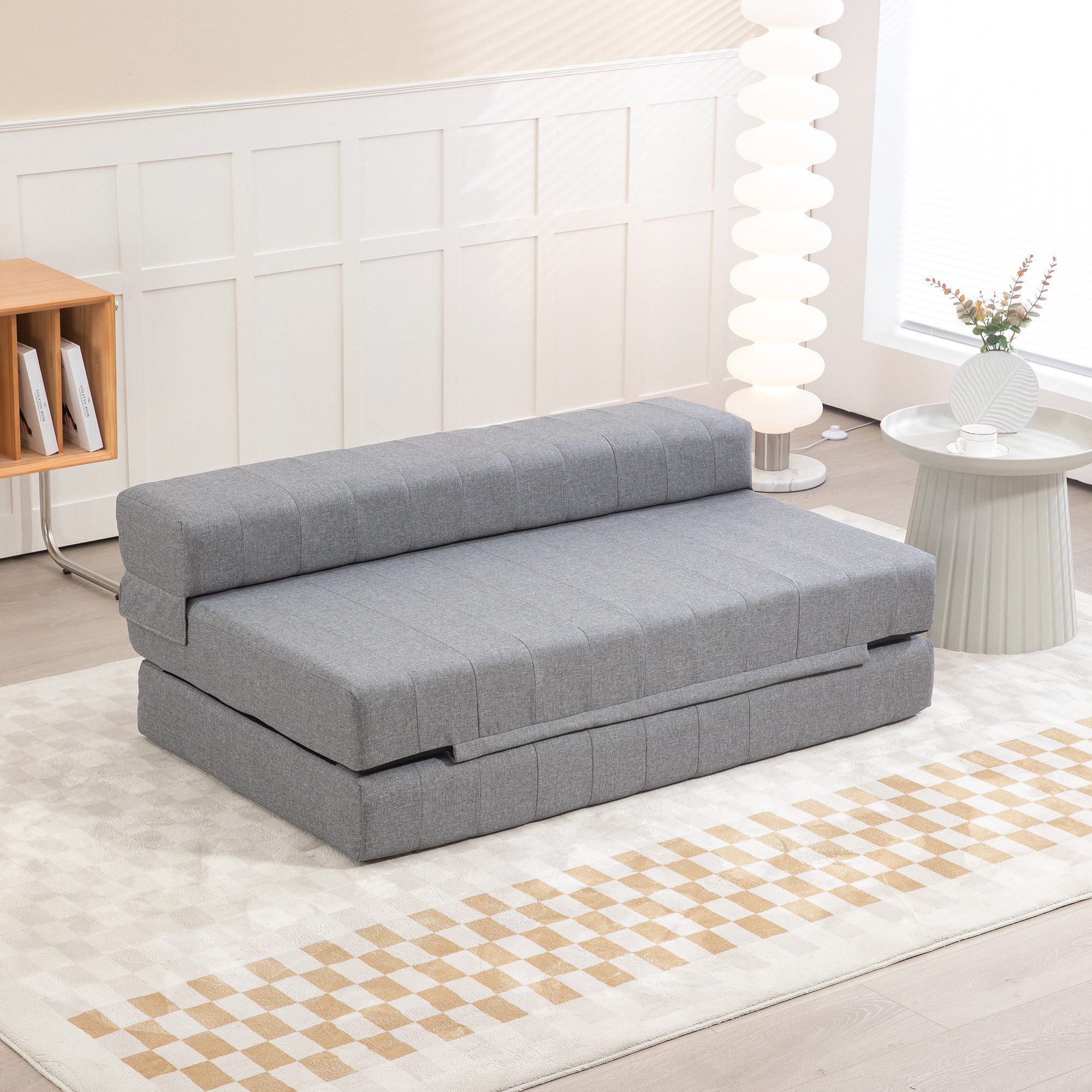 HOMCOM Relaxsessel 2-in-1 Schlafsofa Leinenoptik, 2-Personen, bis 250 kg belastbar (Sofabett, 1-St., Bodensofa), für Wohnzimmer, Schlafzimmer, Grau