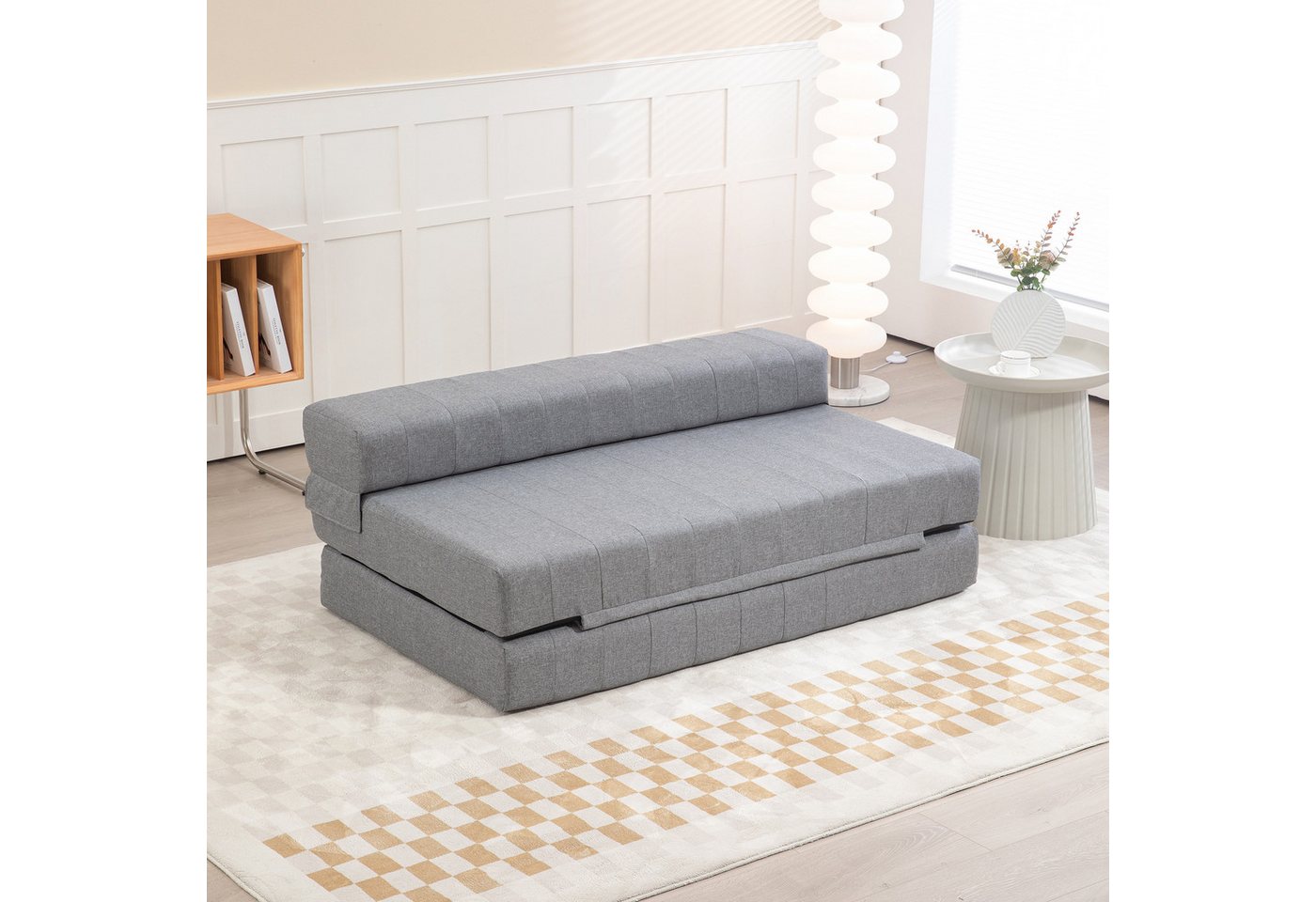 HOMCOM Relaxsessel 2-in-1 Schlafsofa Leinenoptik, 2-Personen, bis 250 kg belastbar (Sofabett, 1-St., Bodensofa), für Wohnzimmer, Schlafzimmer, Grau