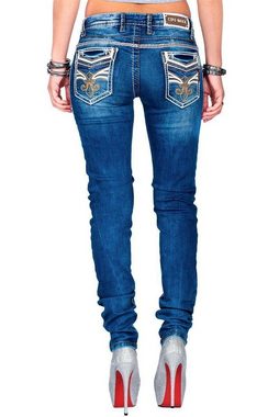 Cipo & Baxx Slim-fit-Jeans Damen Hose BA-WD343 mit dicken Nähten und Verzierung